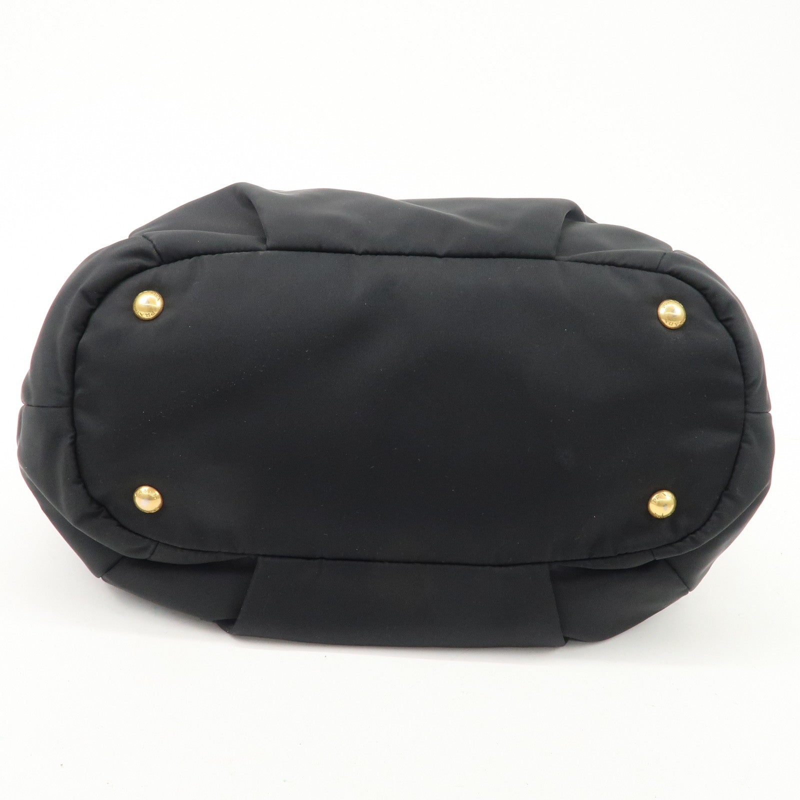 PRADA Logo Nylon Leather 2way Tote Bag Hand Bag Black Gold Hardware Used