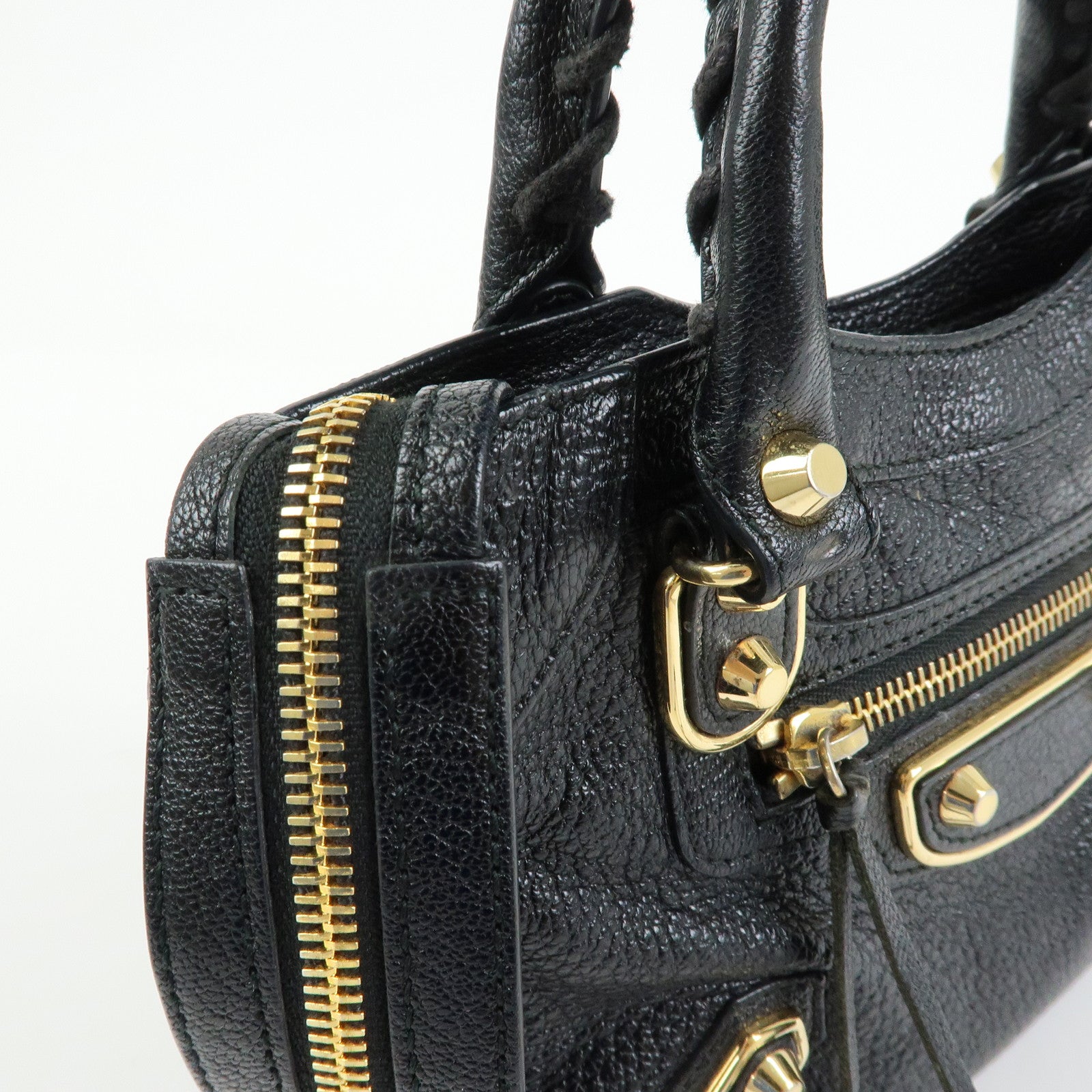 BALENCIAGA Classic Mini City Leather 2Way Bag Hand Bag Black 390160