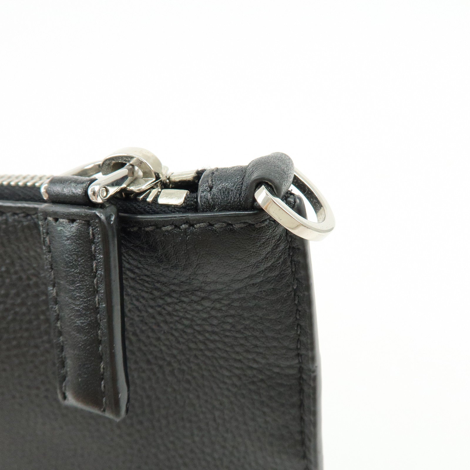 PRADA Triangle Logo Calf Leather Clutch Bag Flat Pouch Black 2VN013
