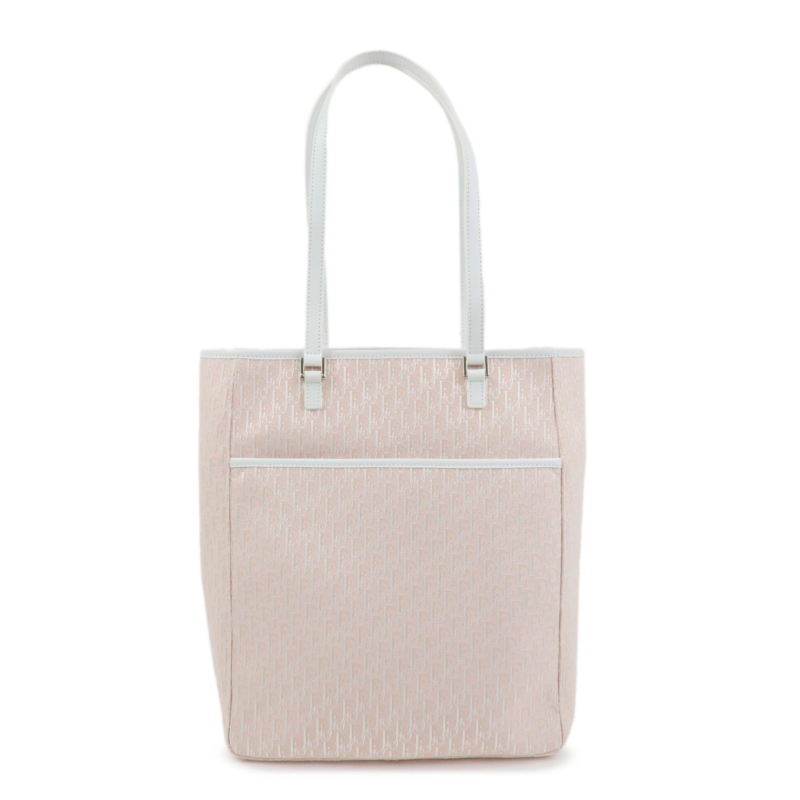 Christian Dior Trotter Jacquard Canvas Leather Tote Bag Pink White