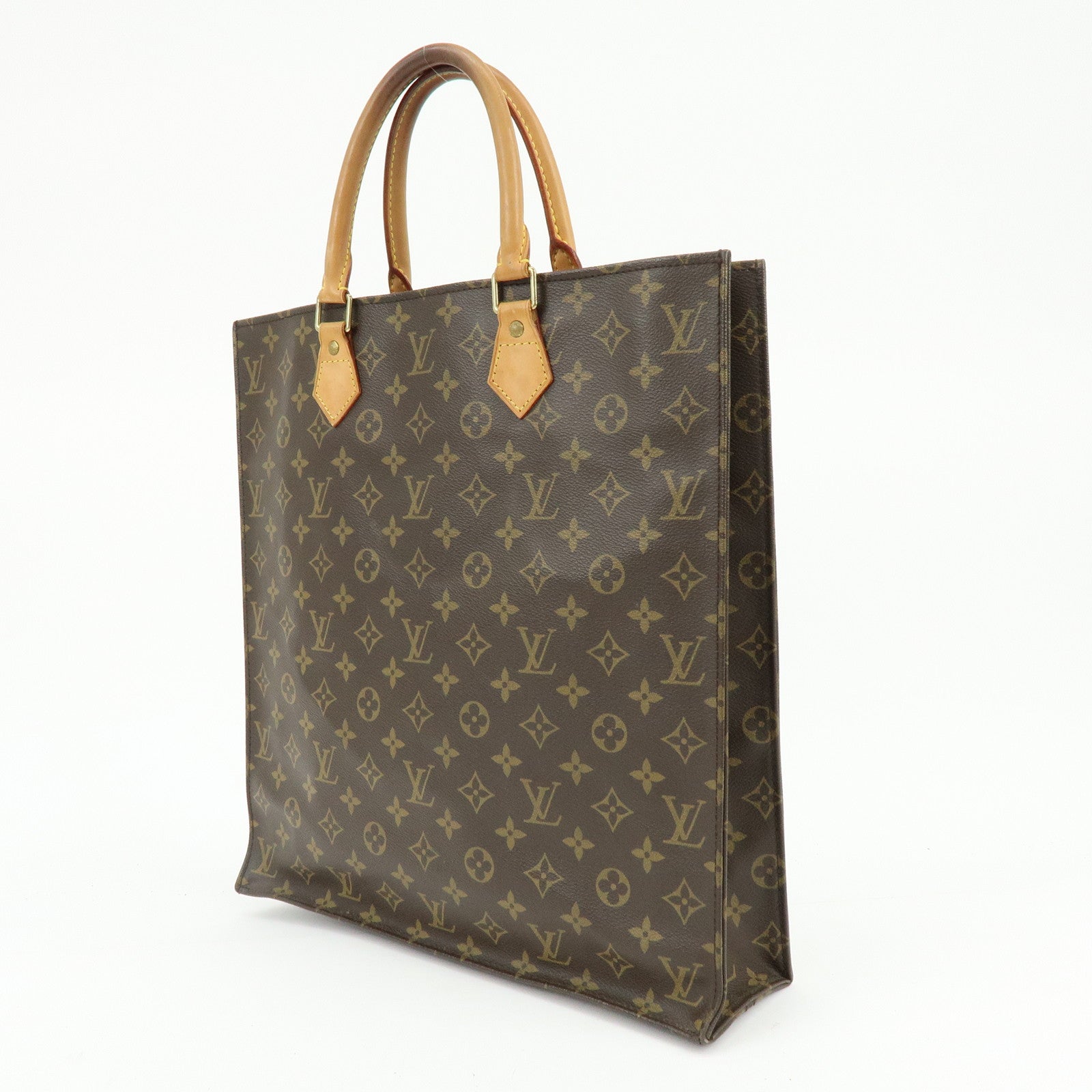 Louis Vuitton Monogram Sac Plat Tote Bag Hand Bag Brown M51140