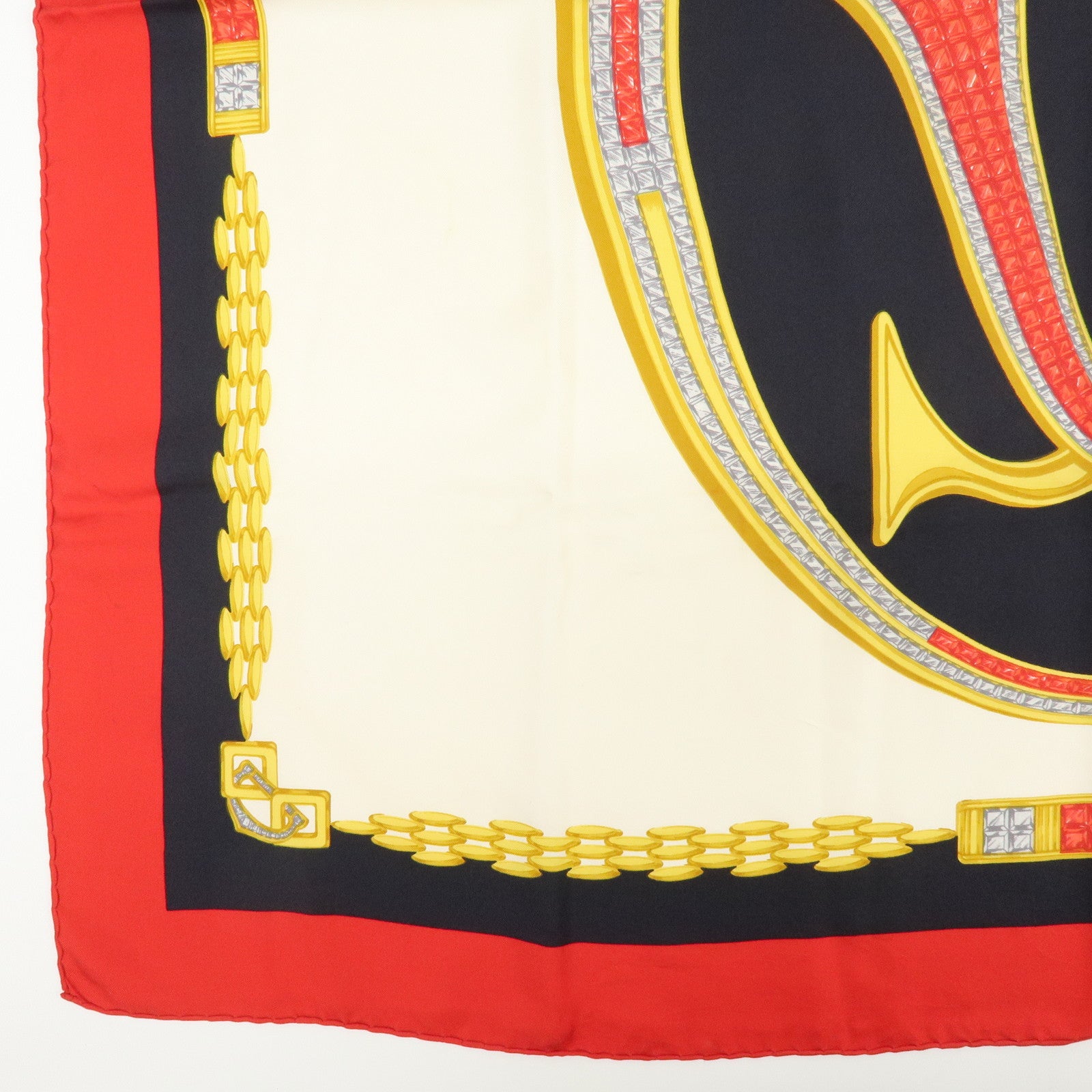 Cartier Lot of 2 Silk 100% Scarf Classic Chain Leopard Yellow Red White