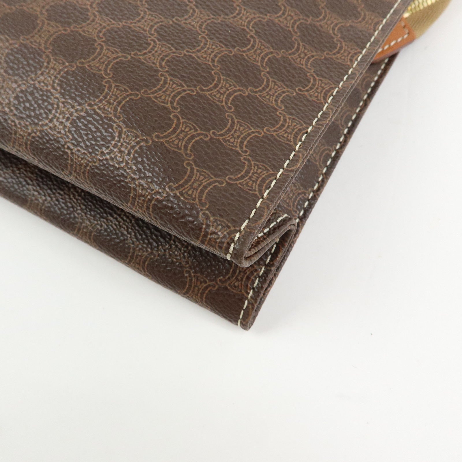 Celine Macadam PVC Leather Clutch Bag Flat Pouch Brown