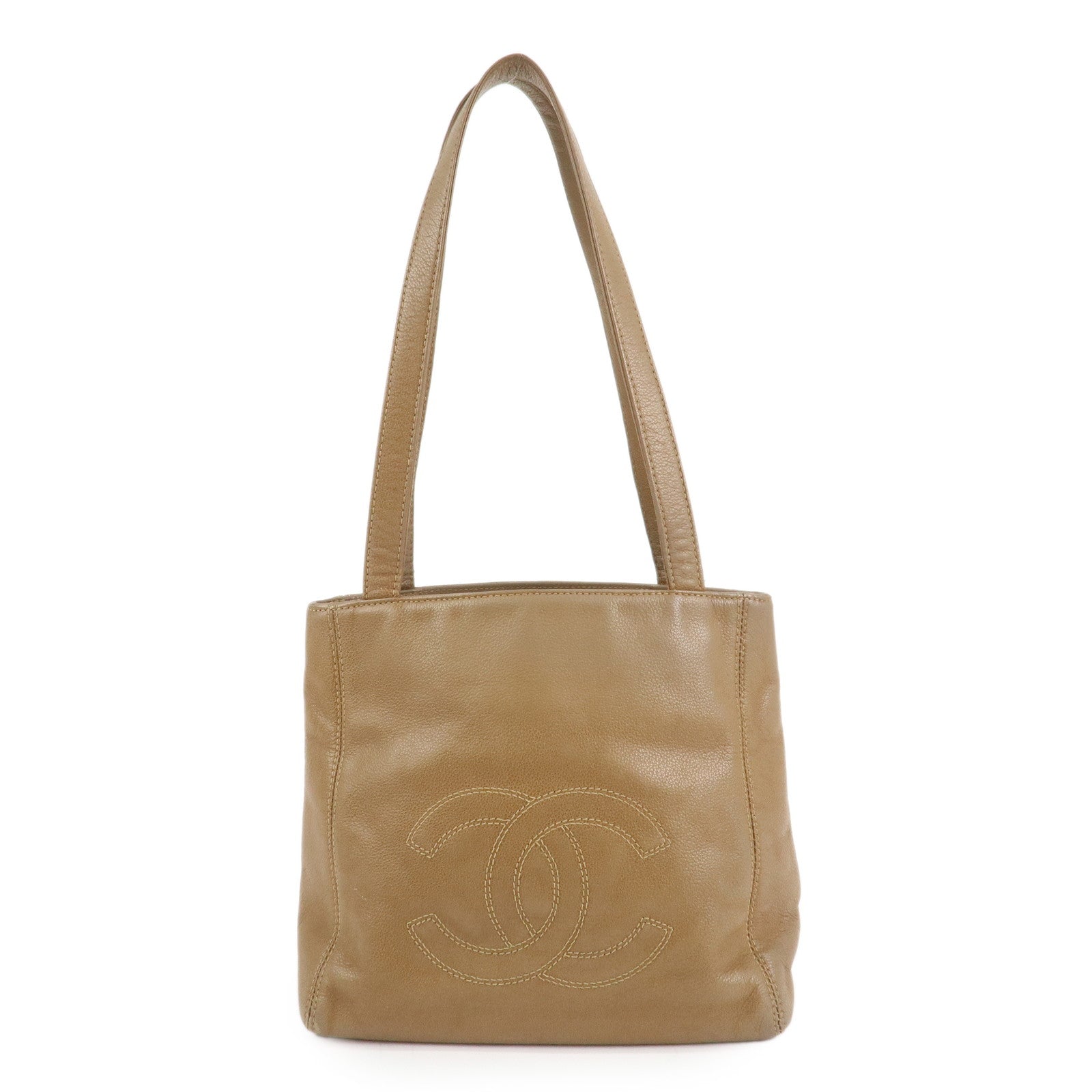 CHANEL COCO Mark Caviarskin Leather Bag Tote Bag Shoulder Bag Beige Used