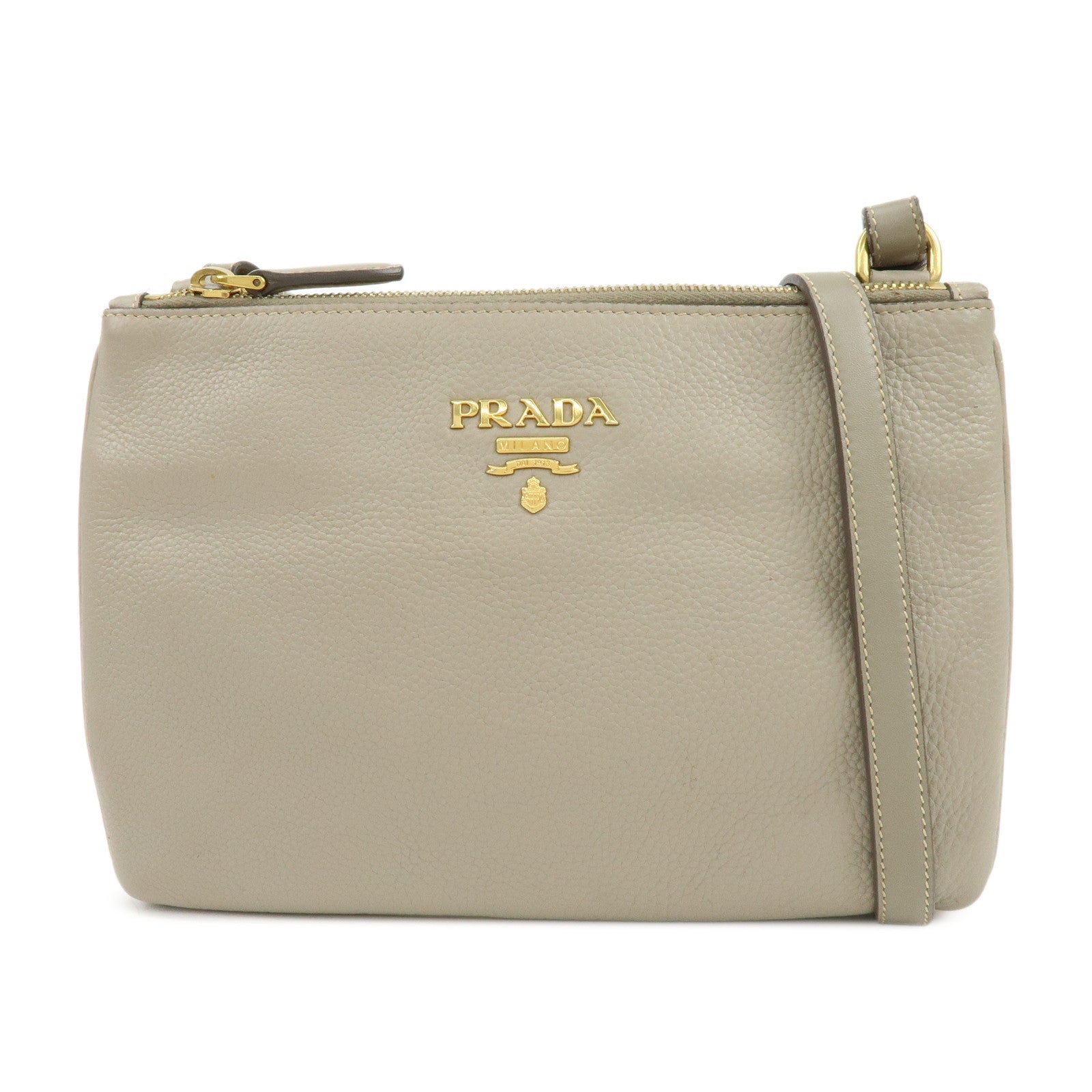 PRADA Logo Leather Shoulder Bag Crossbody Bag Beige 1BH046