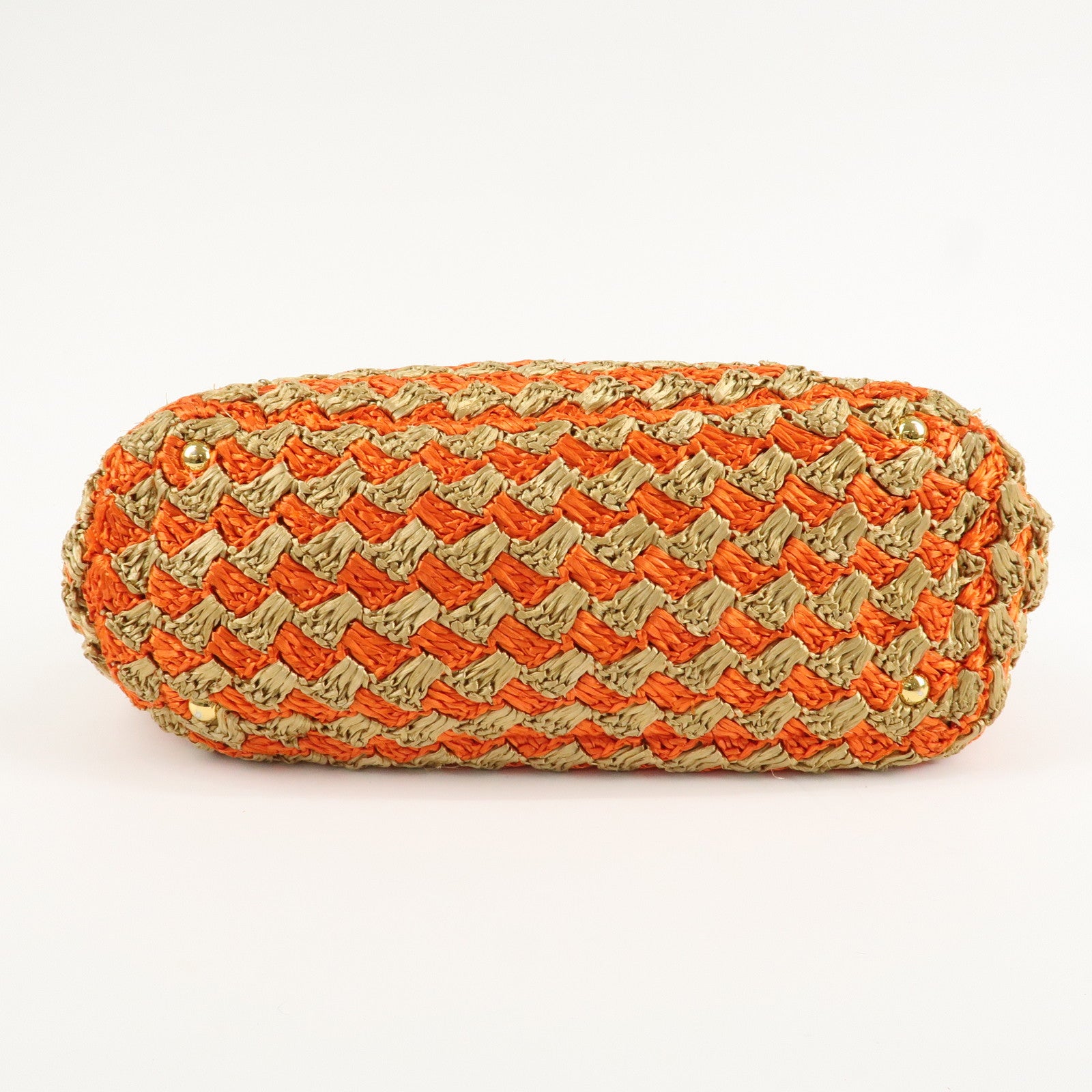 PRADA Triangl Logo Braded Tote Bag Hand Bag Orange Beige Used