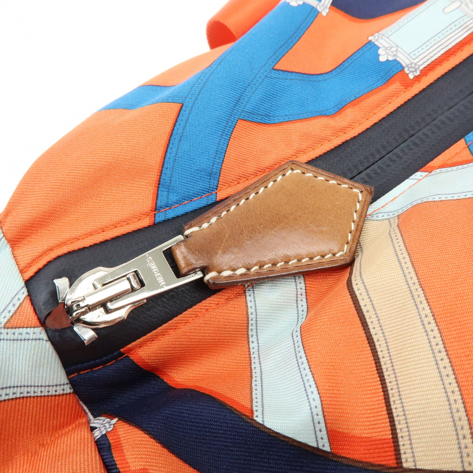 HERMES Airsilk Duffle 38 Silk Leather Shoulder Bag Hand Bag Orange