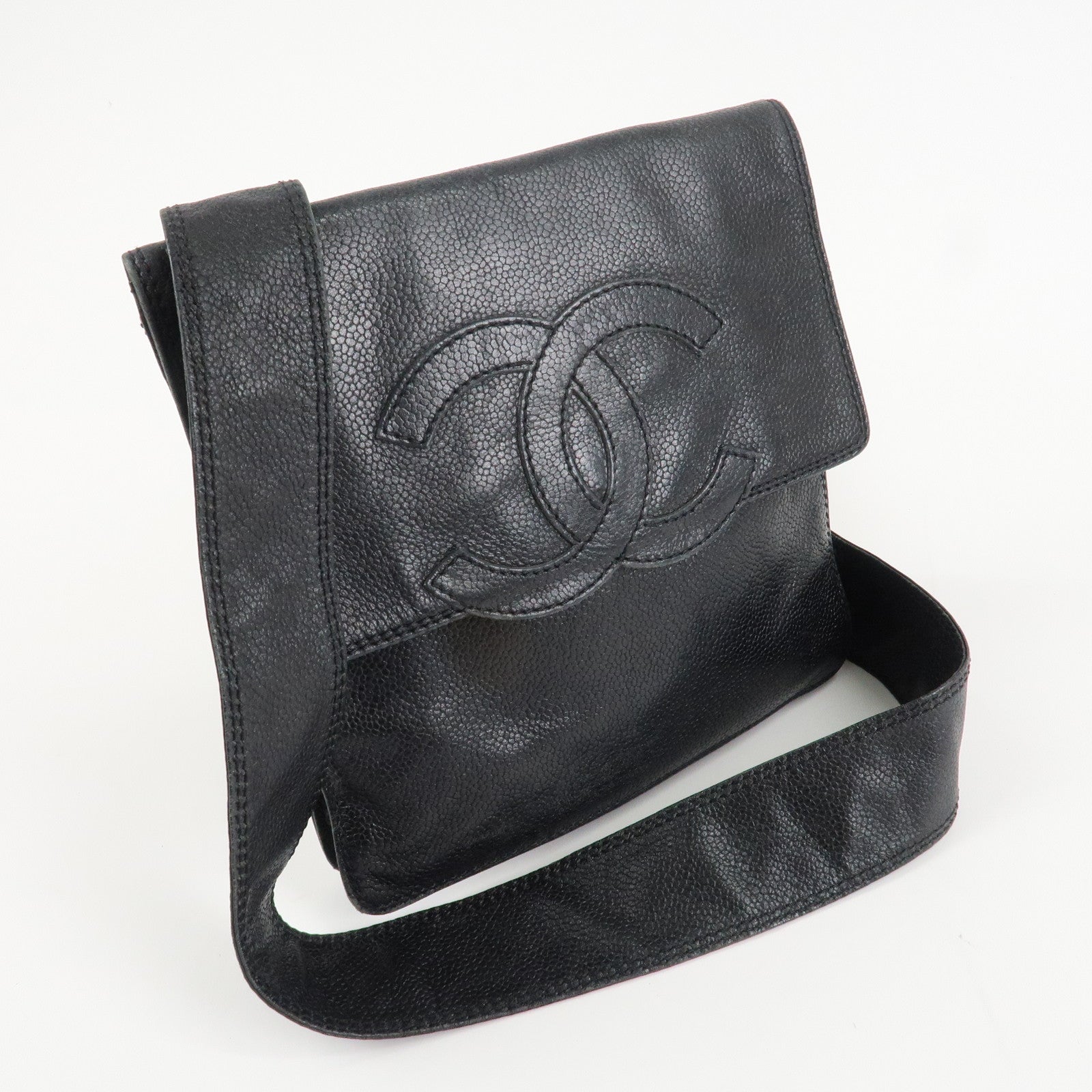 CHANEL COCO Mark Caviarskin Shoulder Bag Crossbody Bag Black Used