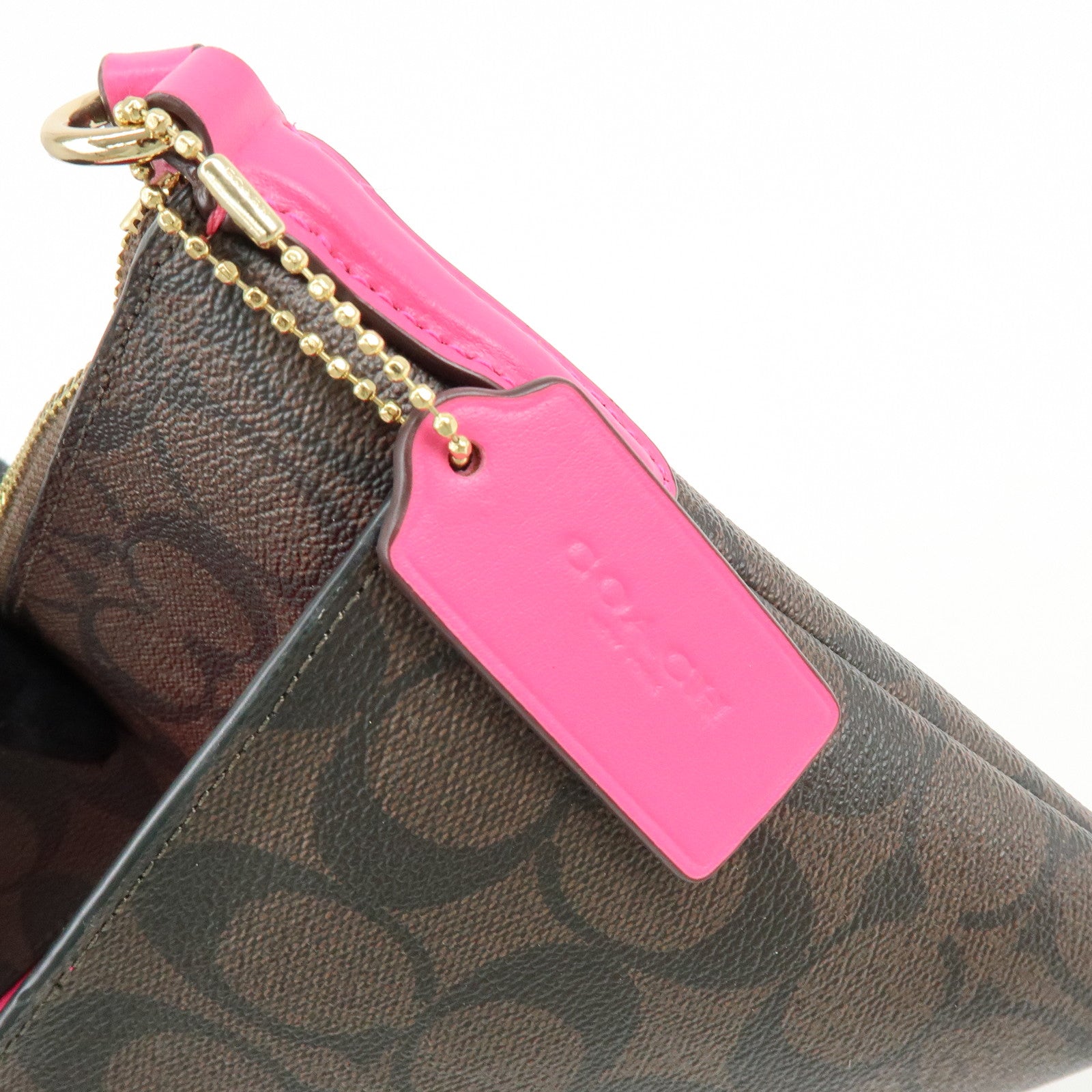 COACH Signature PVC Leather Shoulder Bag Crossbody Bag Brown Pink