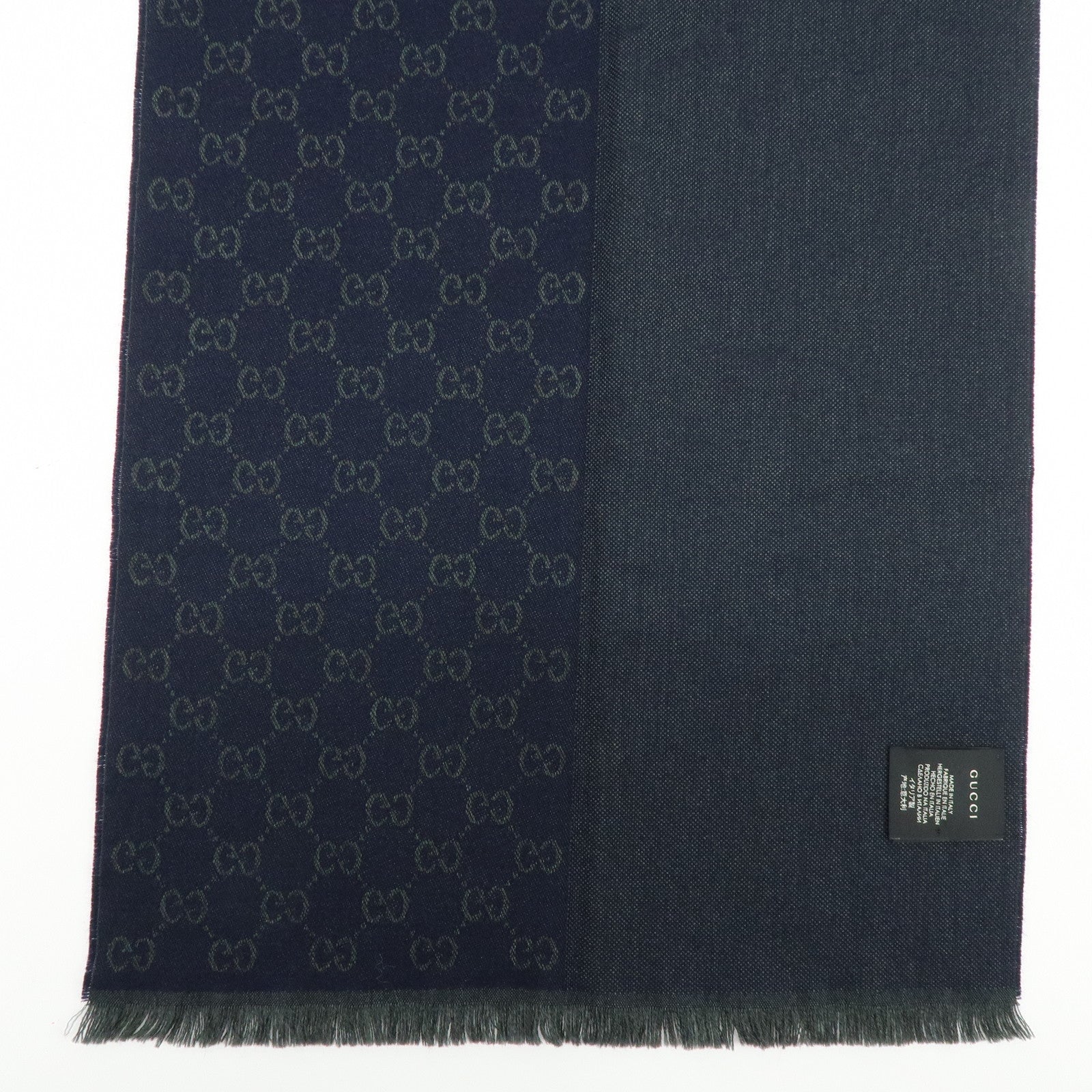 GUCCI GG Monogram Wool100% Scarf Stole Navy Dark Green