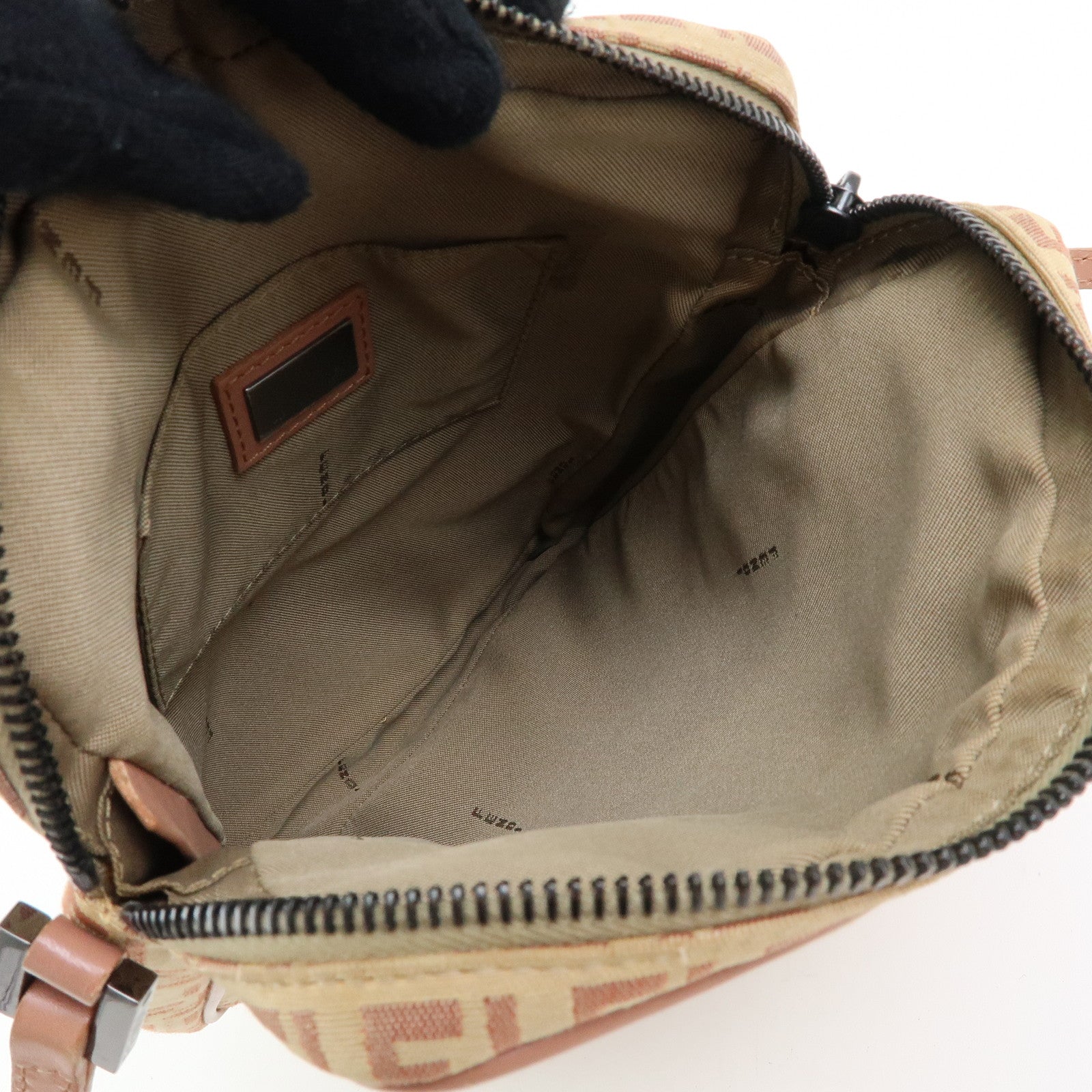 FENDI Zucchino Canvas Leather Shoulder Crossbody Bag Beige Pink 8BT053