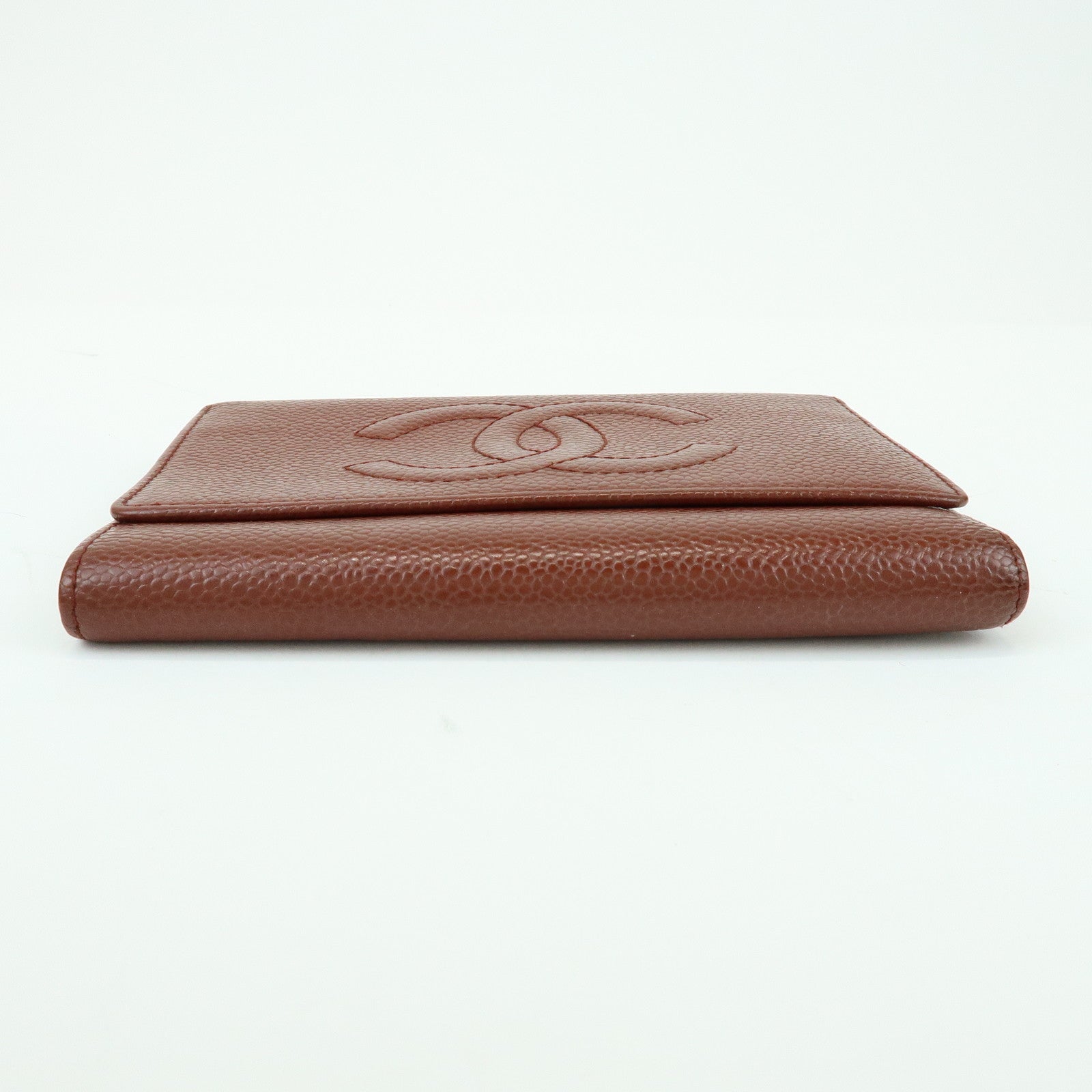 CHANEL COCO Mark Caviarskin Tri-fold Compact Wallet Brown