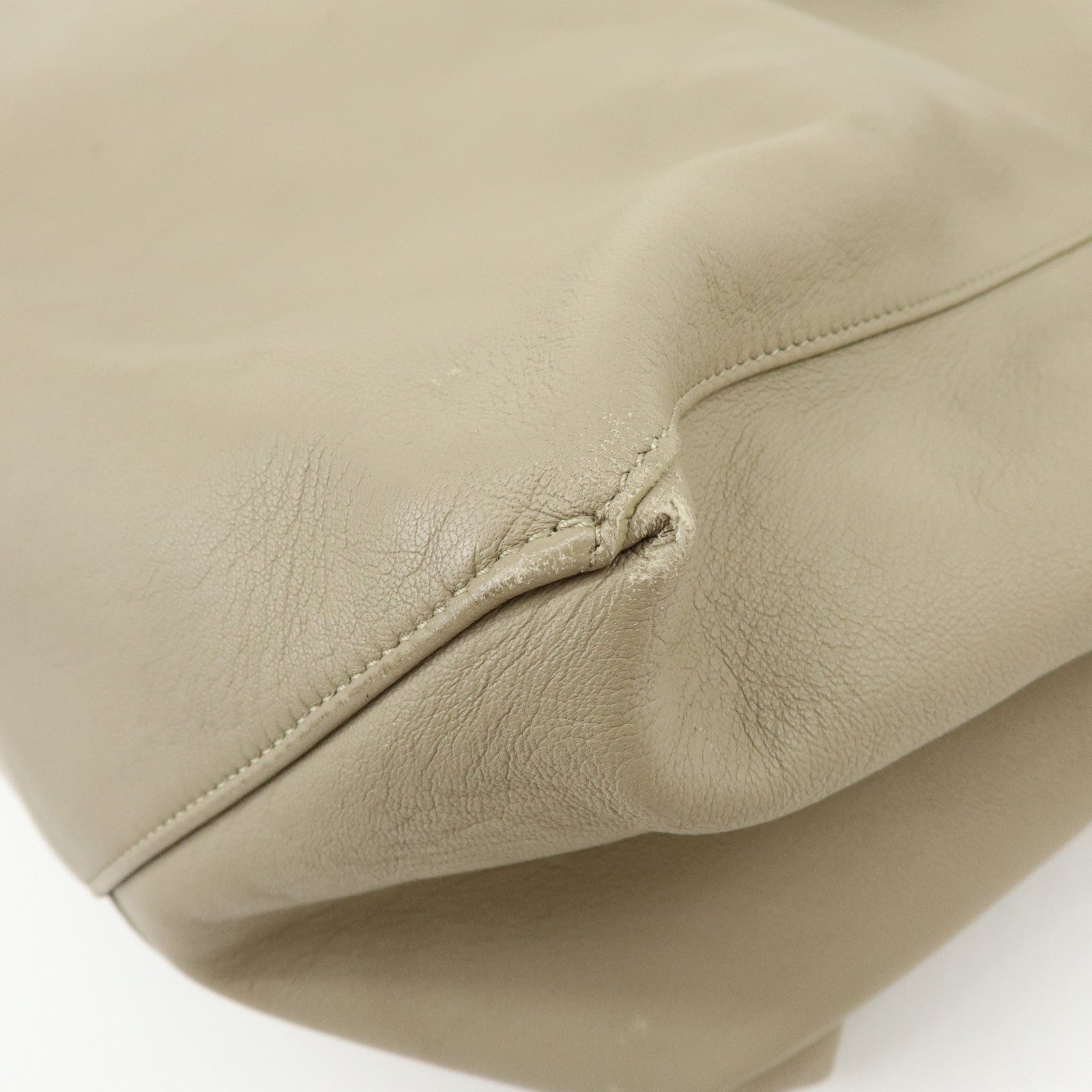 CELINE Leather Tote Bag Shoulder Bag Greige