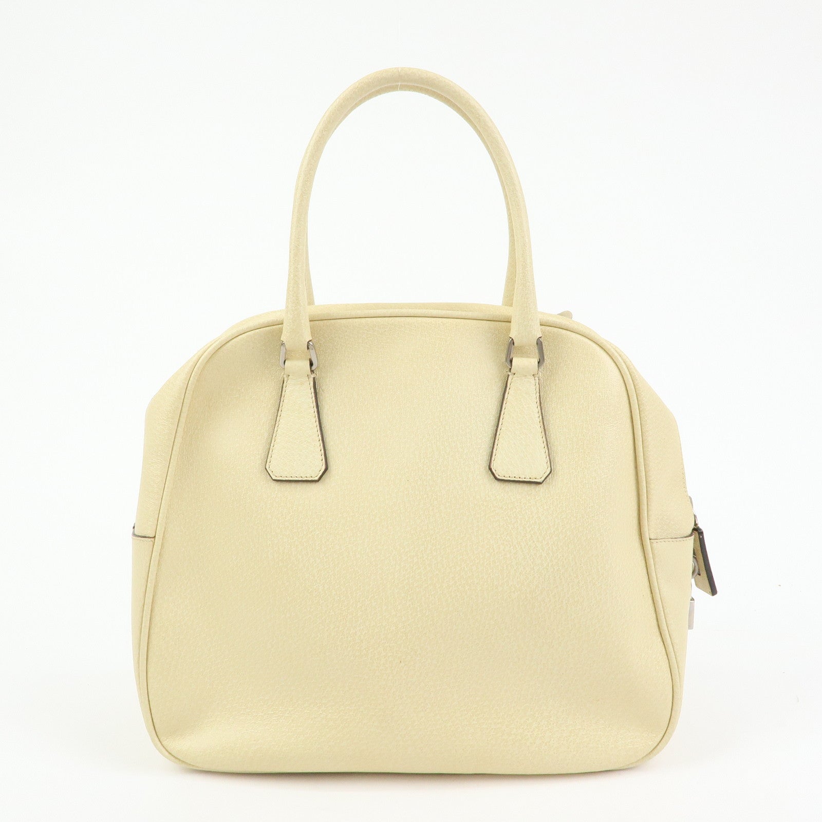Prada Triangle Logo Leather Hand Bag Dome Bag Beige B11209