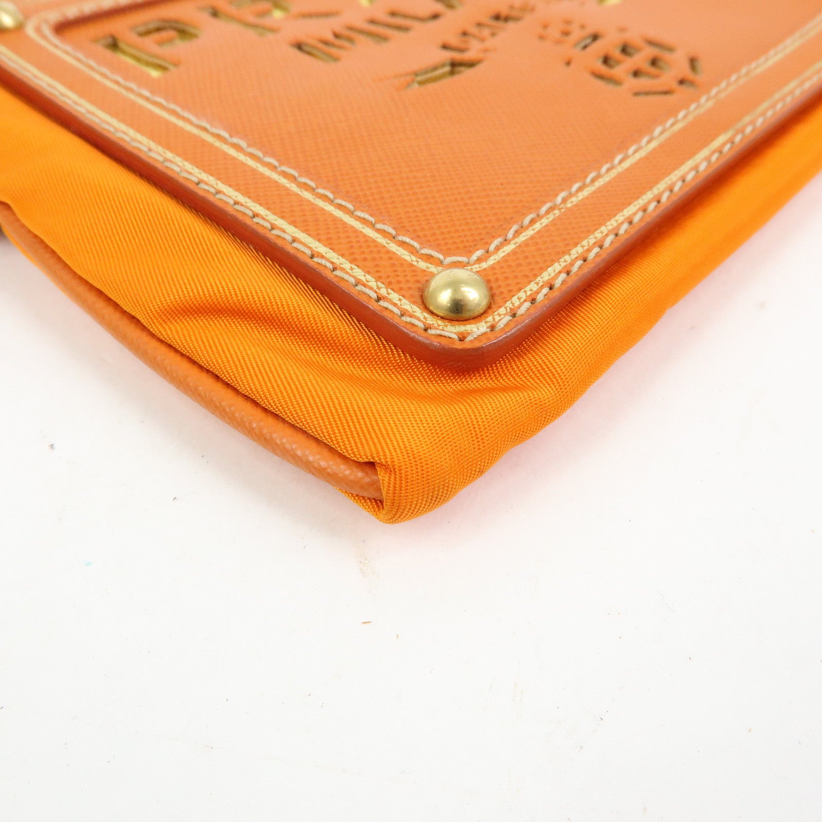 PRADA Nylon Leather Chain Shoulder Bag Crossbody Bag Papaya Orange