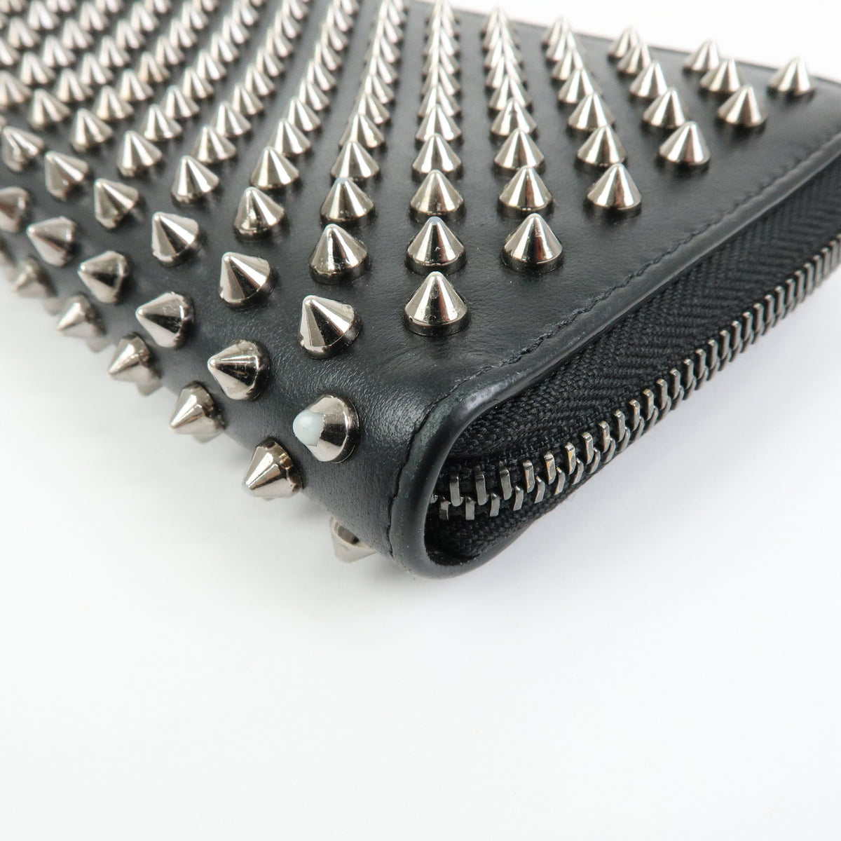 Christian Louboutin Studs Leather Round Zippy Compact Wallet Black