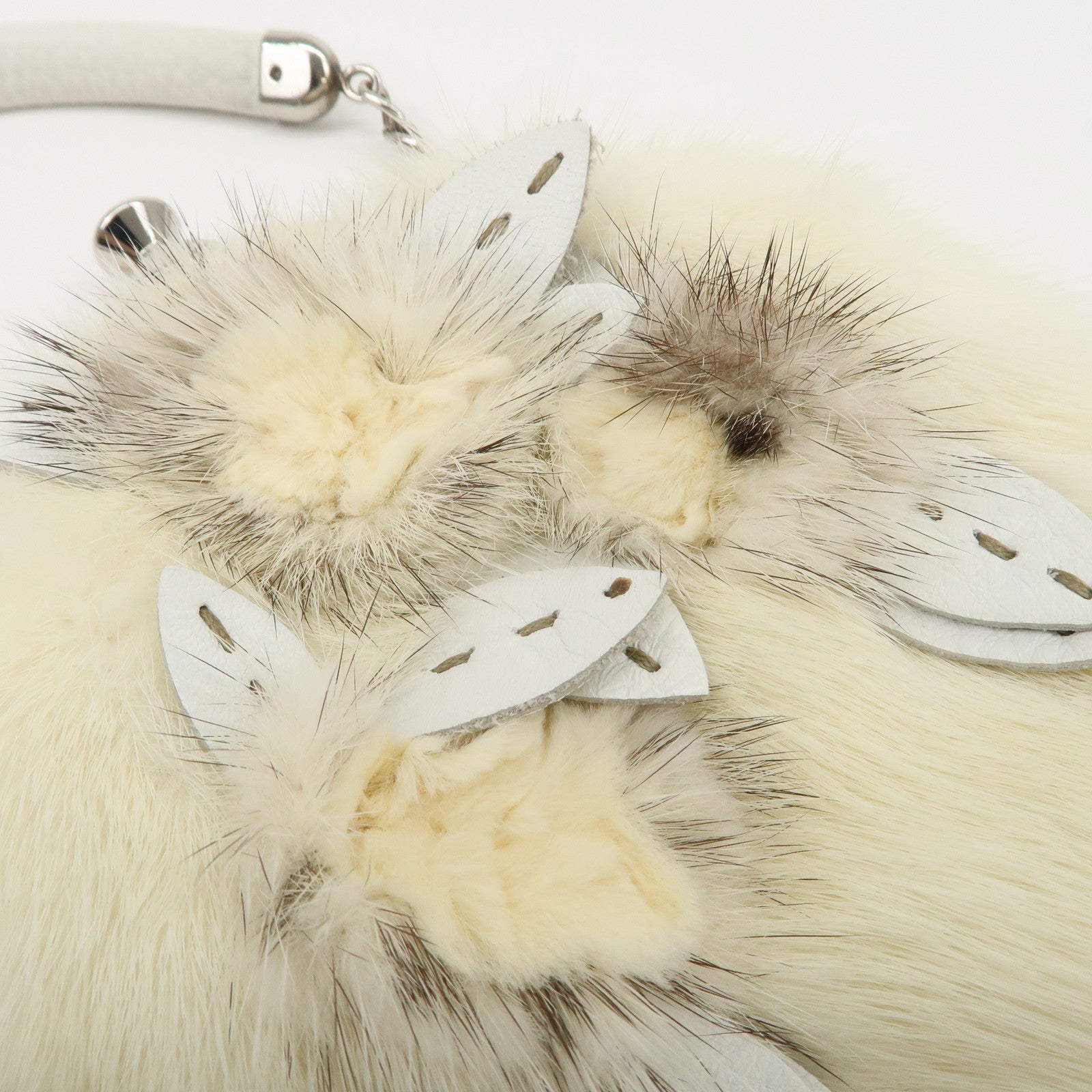 FENDI Seleria Leather Fur Flower Motif Kiss Lock Pouch Hand Bag 8BK048 Used