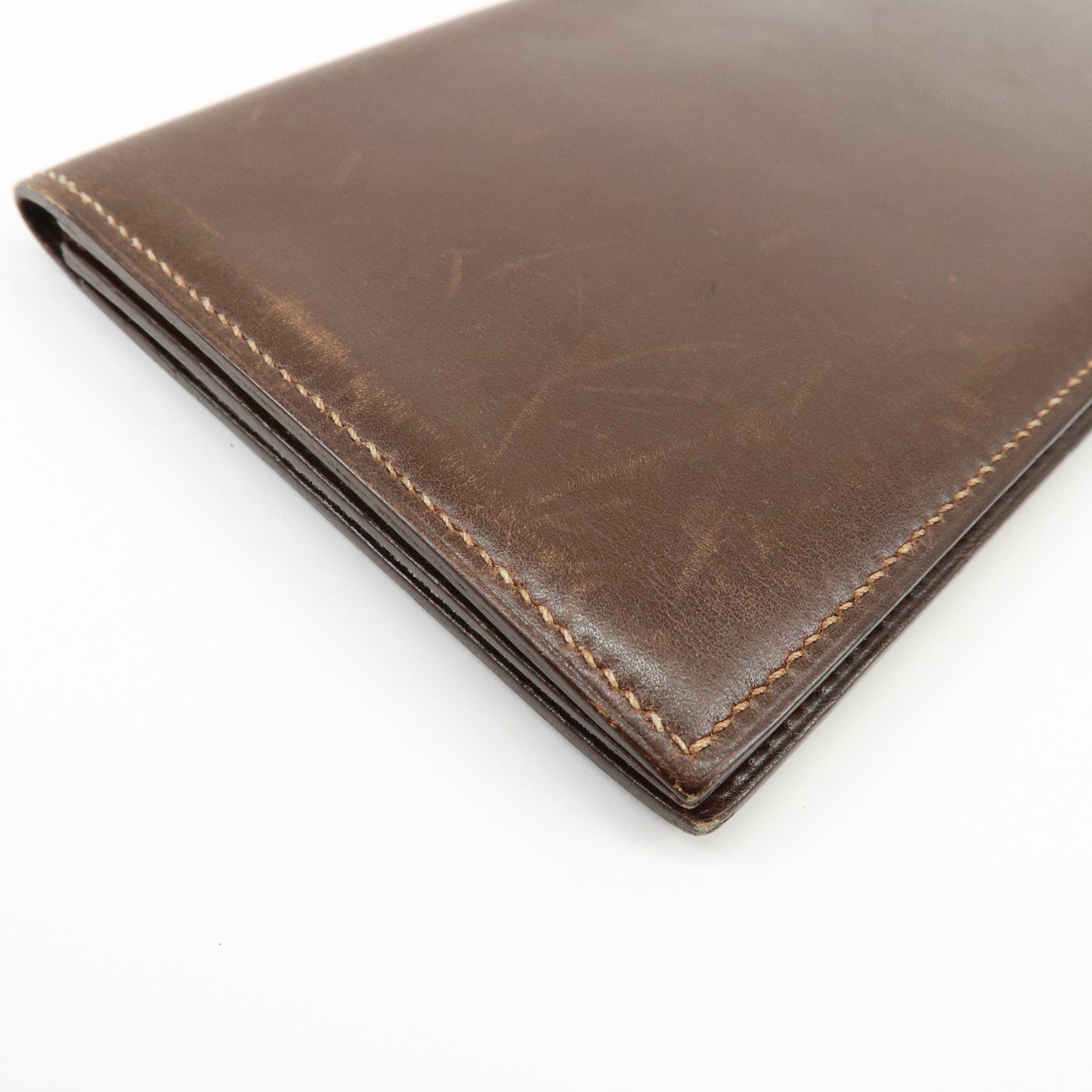 HERMES Box Calf Leather Long Bi-fold Wallet ☐FStamped Brown