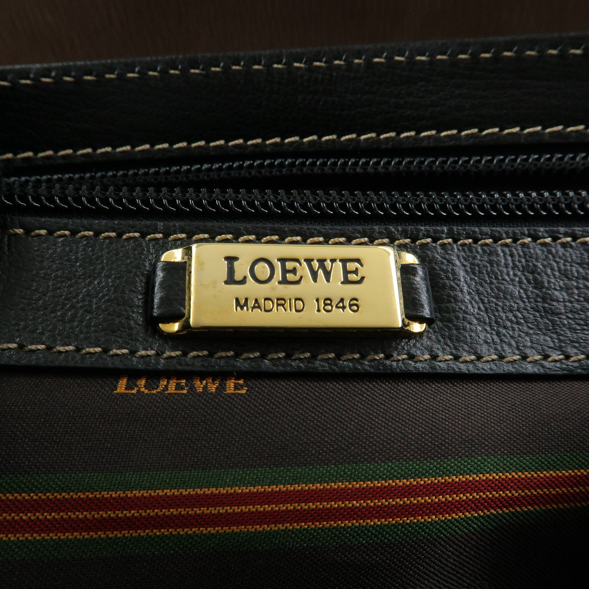 LOEWE Velazquez Leather Suede 2Way Bag Hand Bag Twist Handle Moca Black