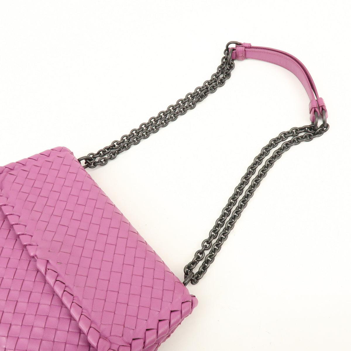 BOTTEGA VENETA Intrecciato Leather Chain Shoulder Bag Purple