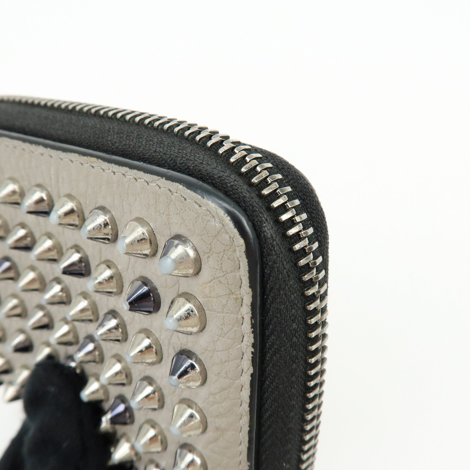 Christian Louboutin Leather Coin Case Coin Purse Studs Beige Black