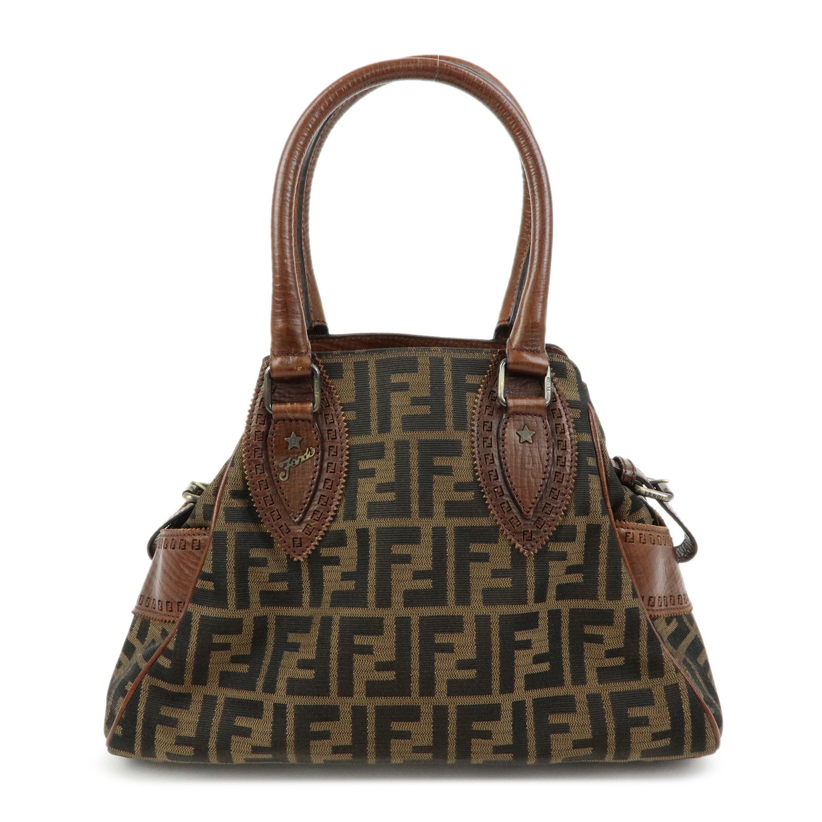 FENDI Zucca Etnico Canvas Leather Hand Bag Brown 8BN157