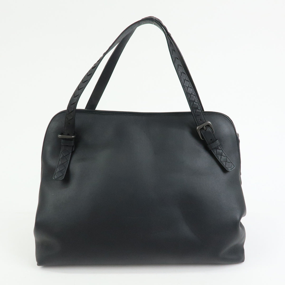 BOTTEGA VENETA Intrecciato Leather Boston Bag Shoulder Bag Black