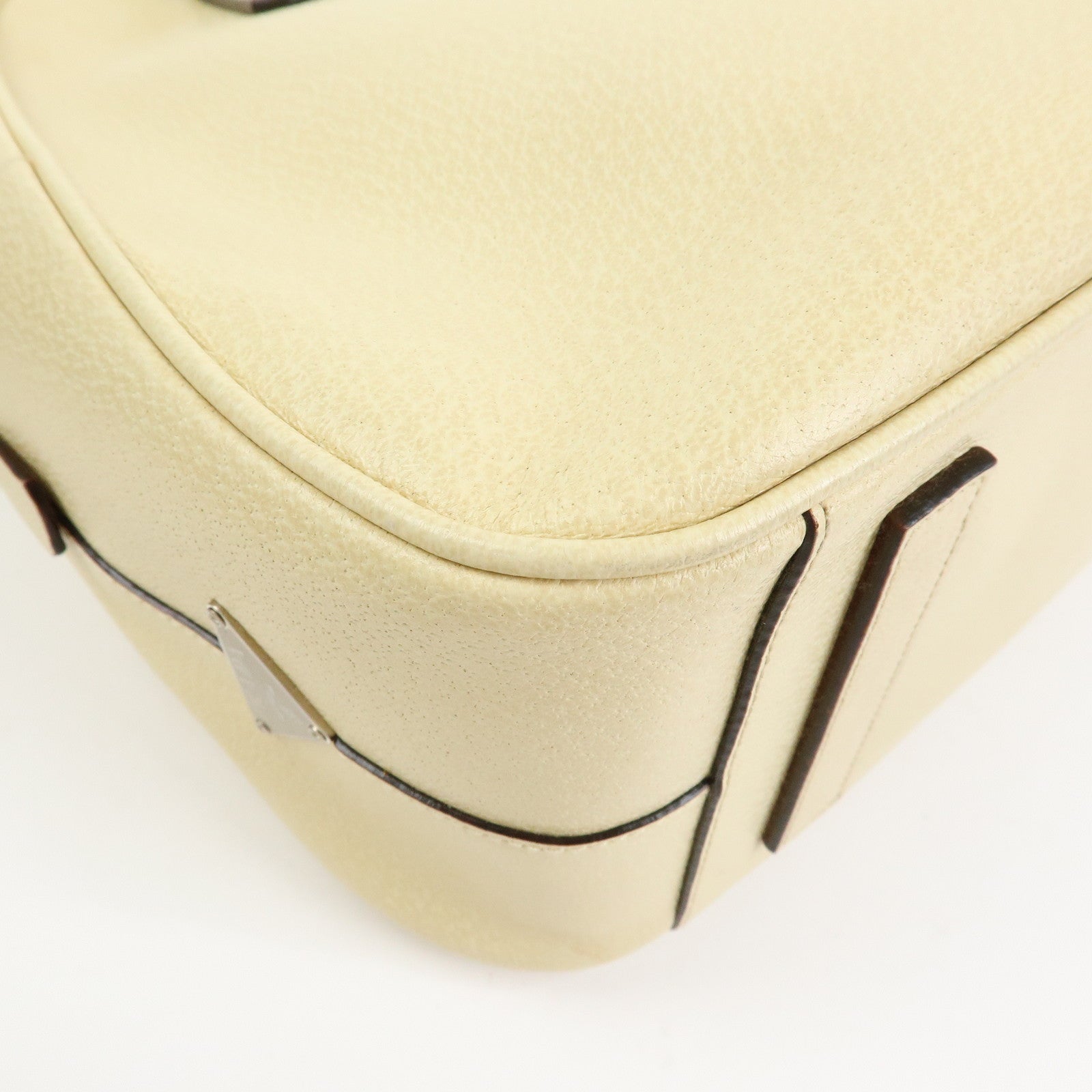 Prada Triangle Logo Leather Hand Bag Dome Bag Beige B11209