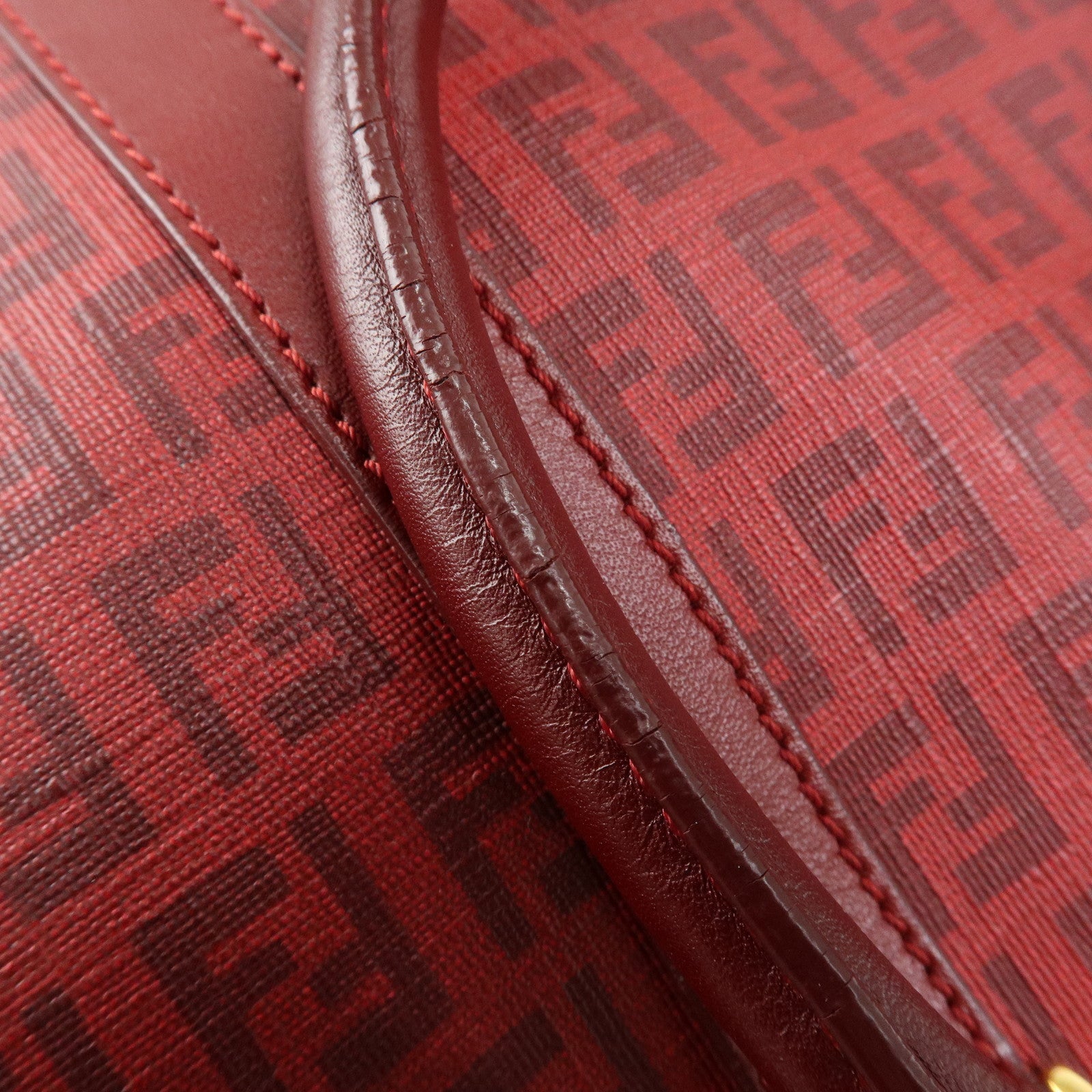 FENDI Zucchino PVC Leather Boston Bag Hand Bag Red 8BL098