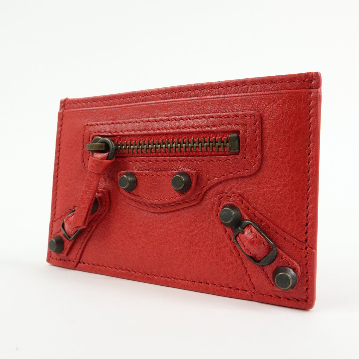 BALENCIAGA City Leather Card Case Red Black 253051