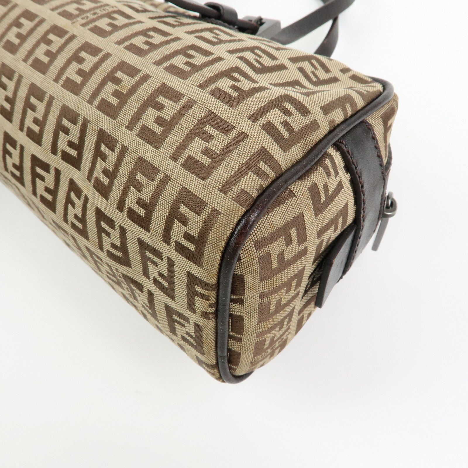FENDI Zucchino Canvas Leather Mini Boston Hand Bag Beige Brown 8BL007