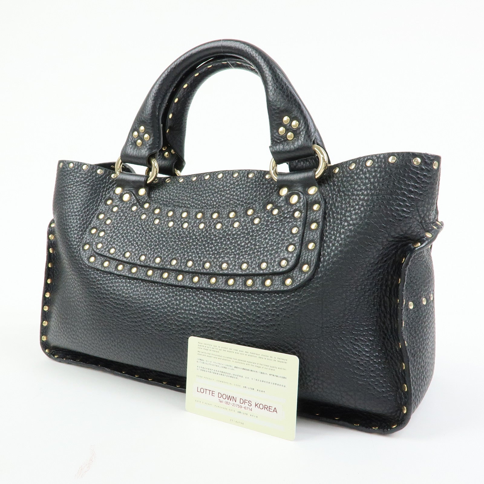 CELINE Boogie Bag Leather Hand Bag Tote Bag Studs Black