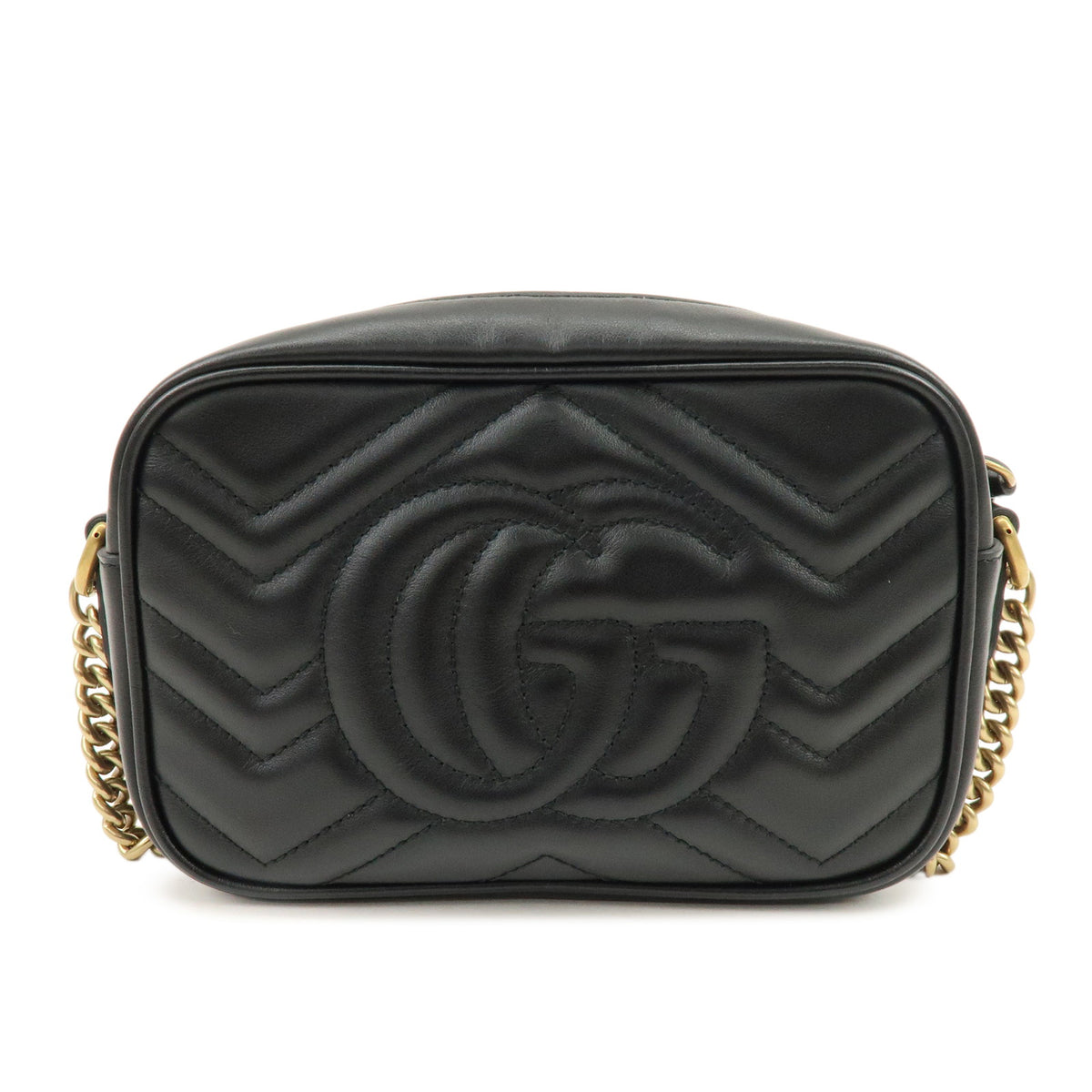 GUCCI GG Marmont Double G Shevron Leather Shoulder Bag Black 448065