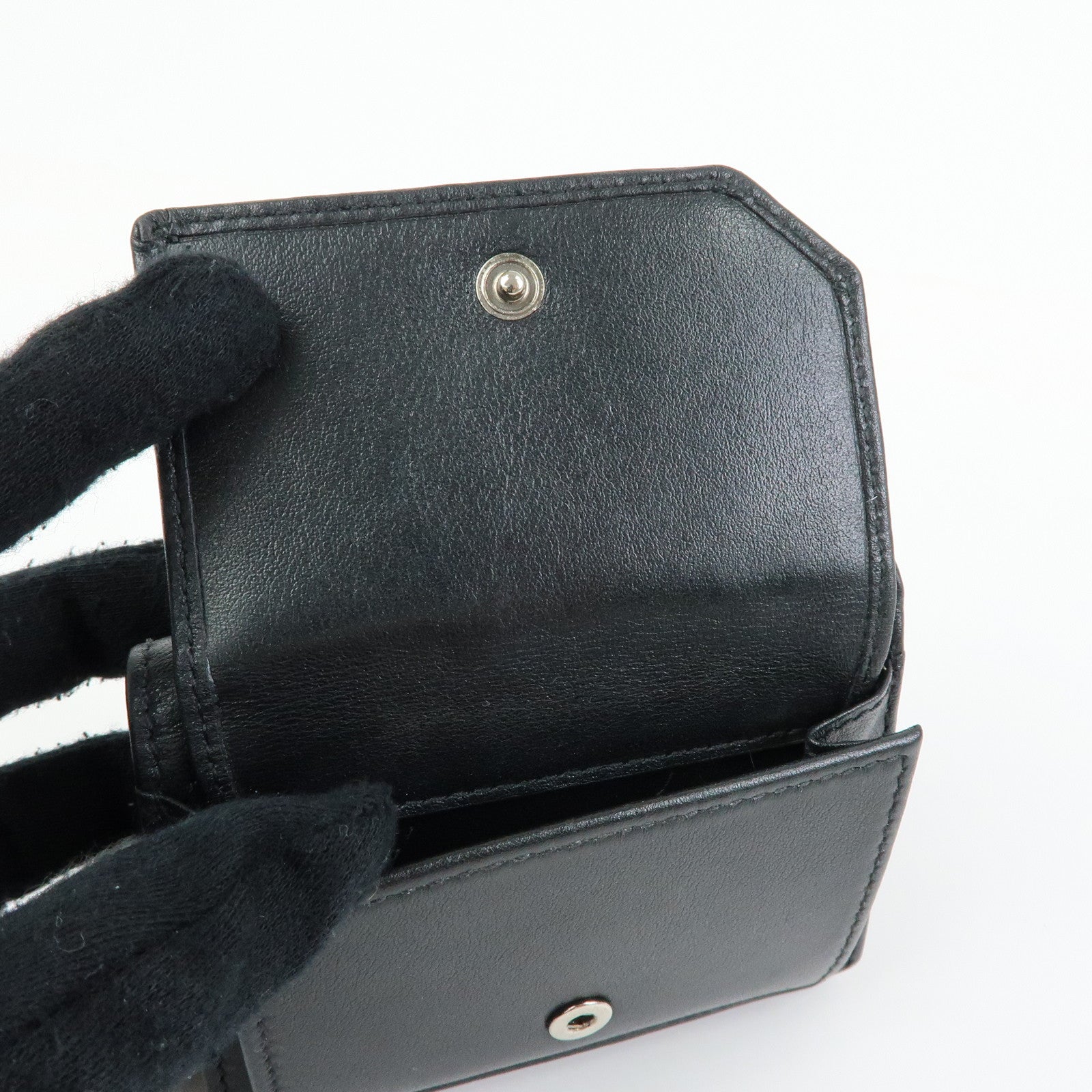 JIMMY CHOO Star Studs Leather Compact Tri-fold Wallet Black