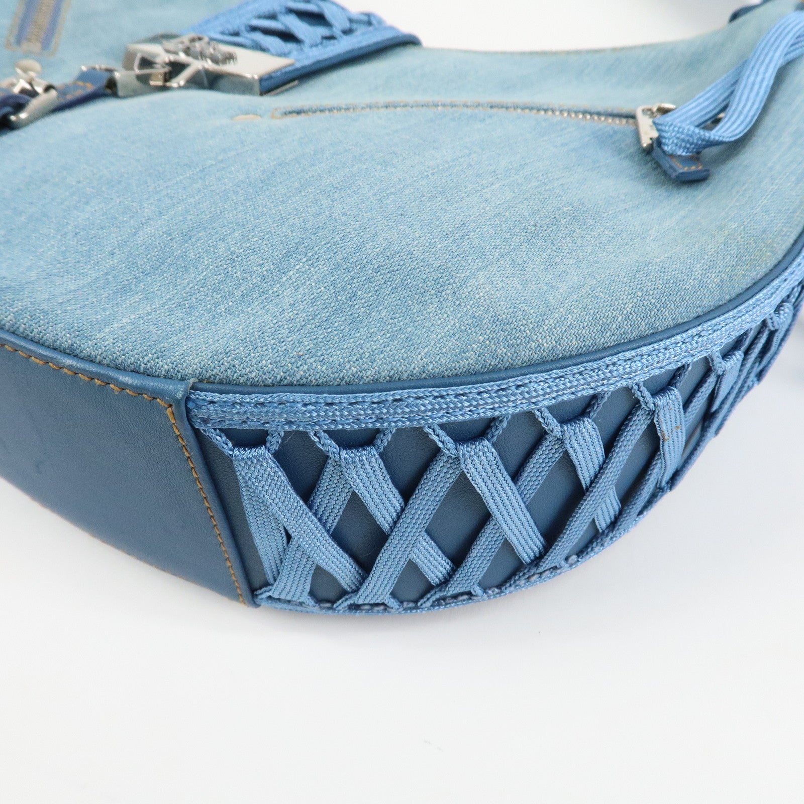 Christian Dior Admit It Denim Leather Shoulder Bag Light Blue Used