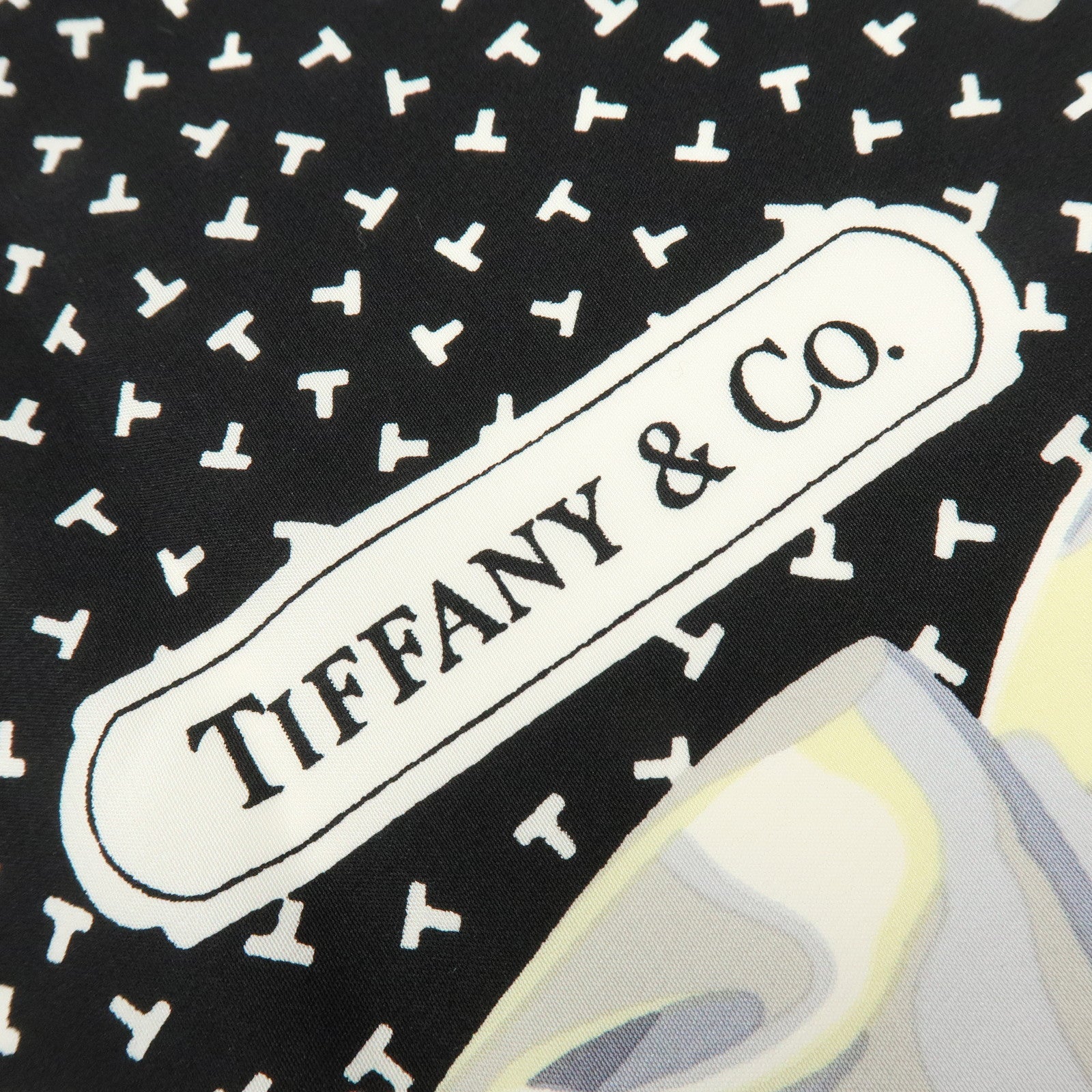Tiffany & Co Silk 100% Scarf Ribbon Motif Black Pink White