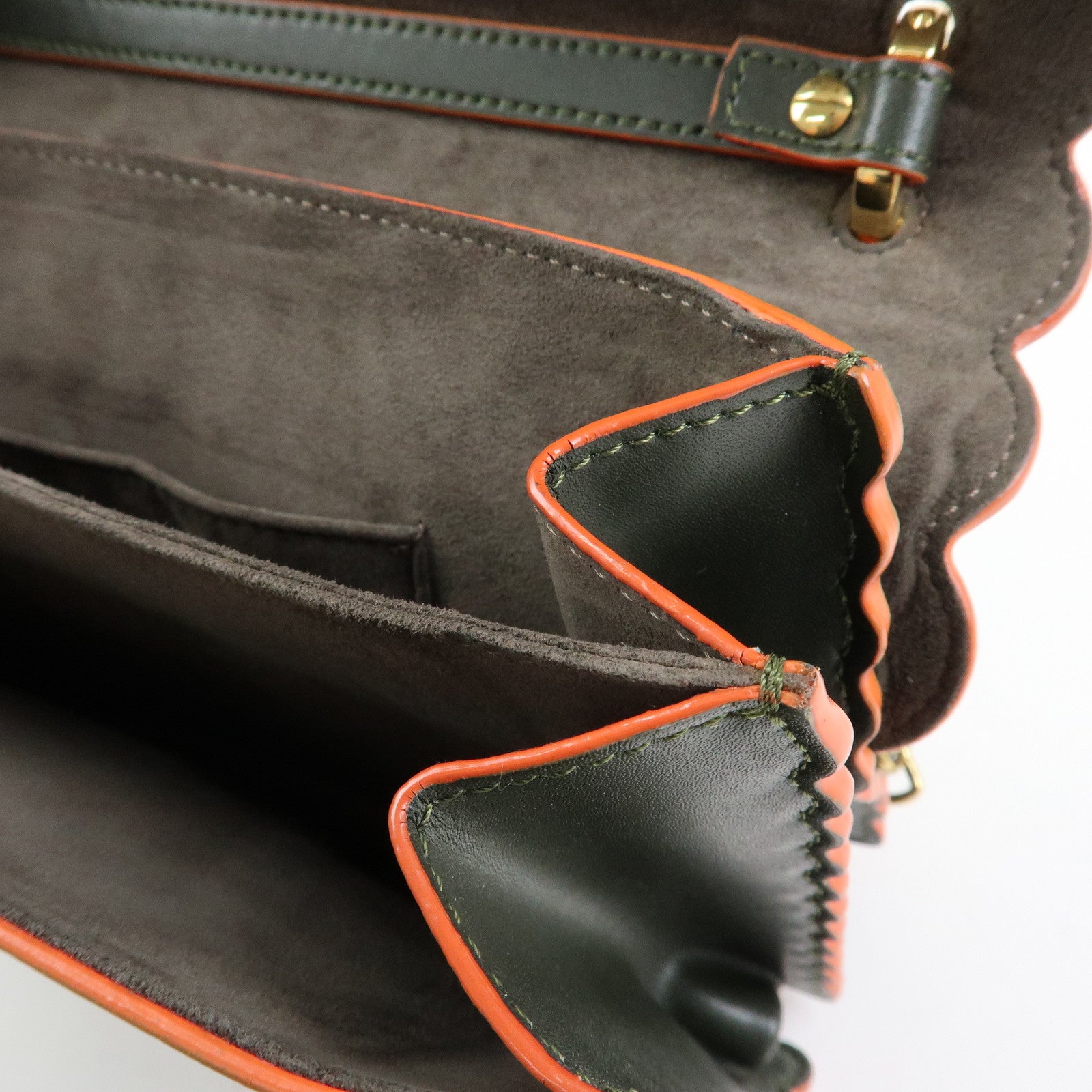FENDI KAN I Leather 2Way Bag Chain Shoulder Bag Green Orange 8BT283