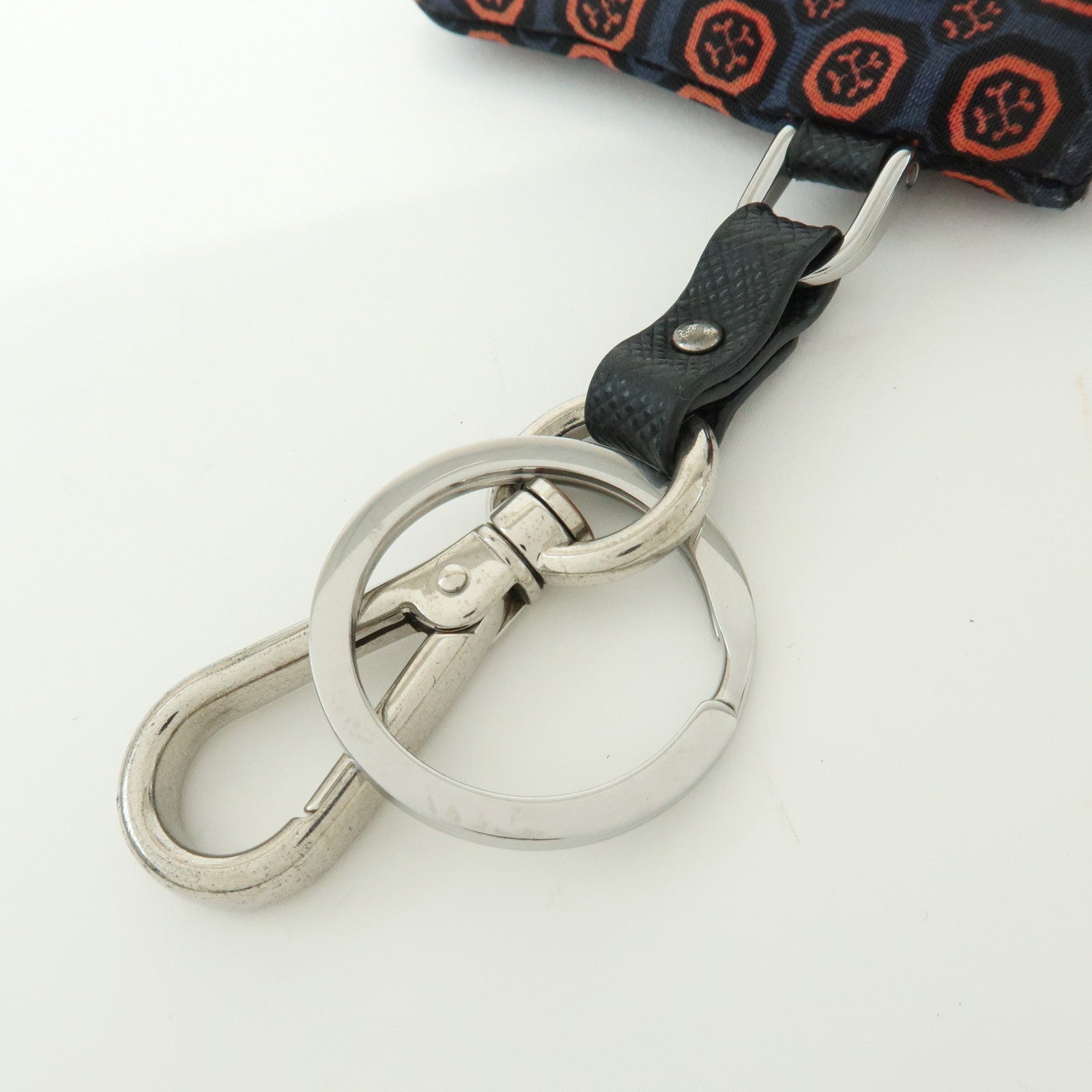 PRADA Triangle Logo Nylon Leather Mini Pouch Key Ring Navy 2TT072