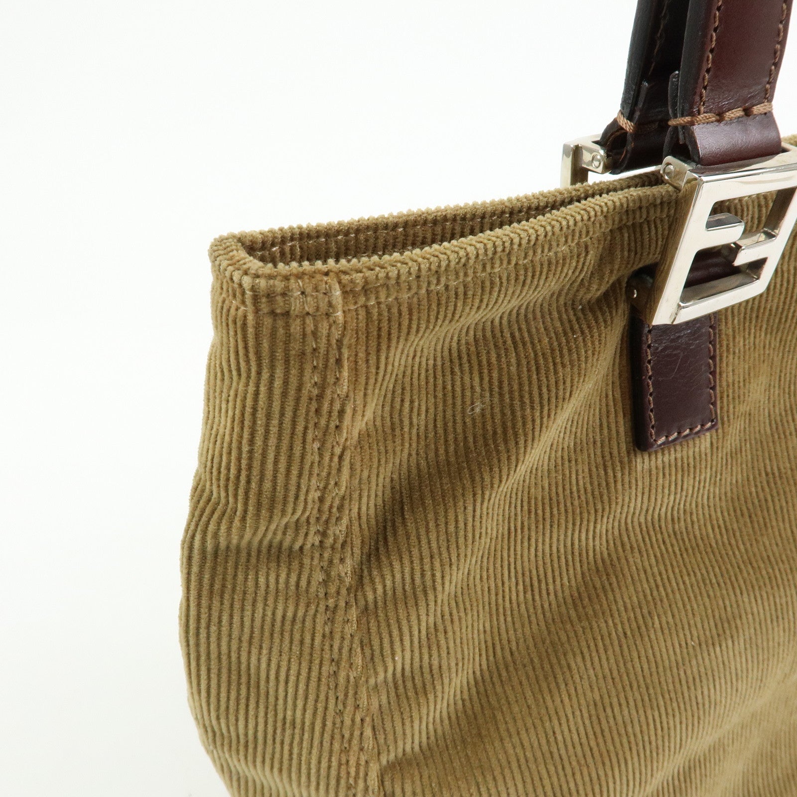 FENDI Corduroy Leather Hand Bag Mini Tote Bag Khaki 26693