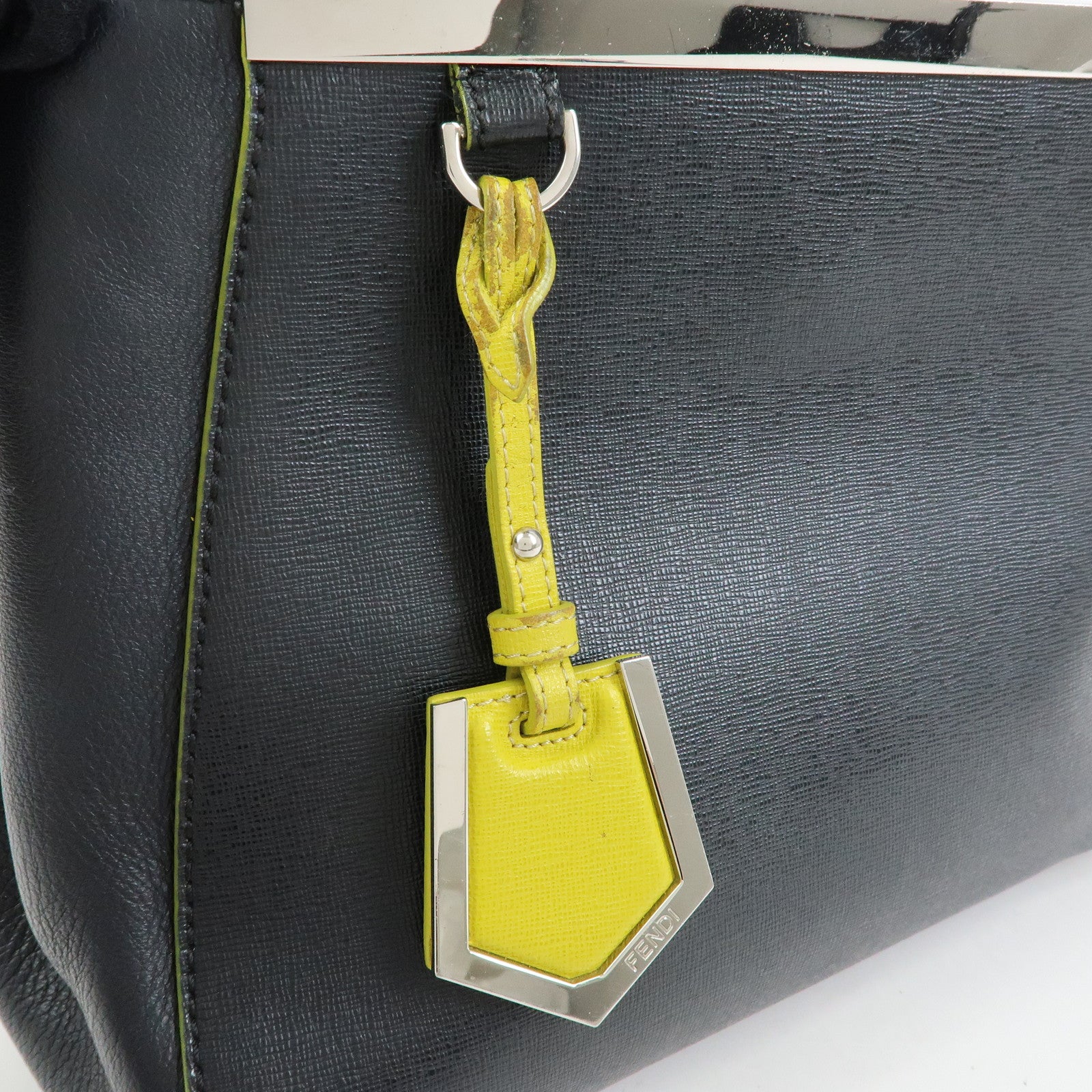 FENDI Petite 2Jours Leather 2Way Bag Hand Bag Shoulder Bag Black 8BH253