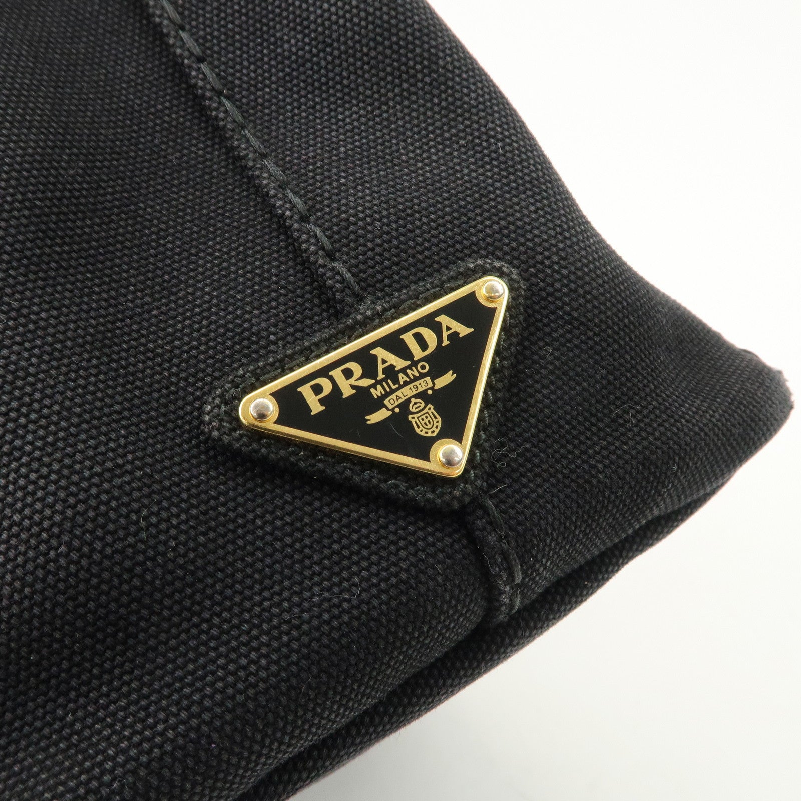 PRADA Logo Denim Canapa Canvas 2 Way Tote Bag Hand Bag Black B2642B Used