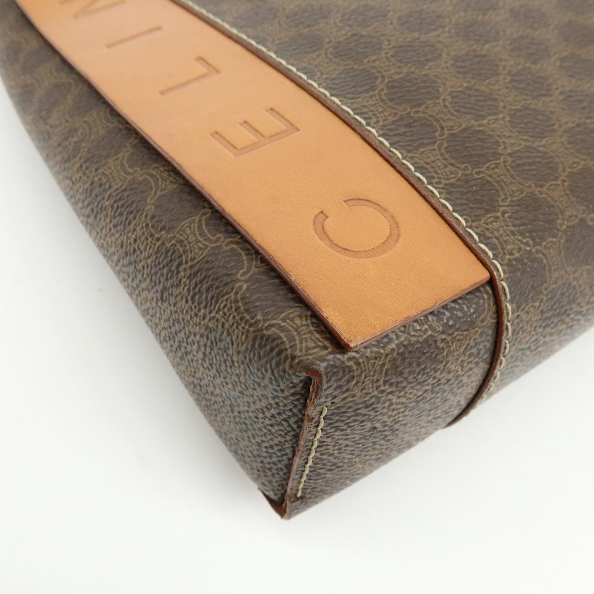 CELINE Macadam Logo PVC Leather Tote Bag Hand Bag Brown