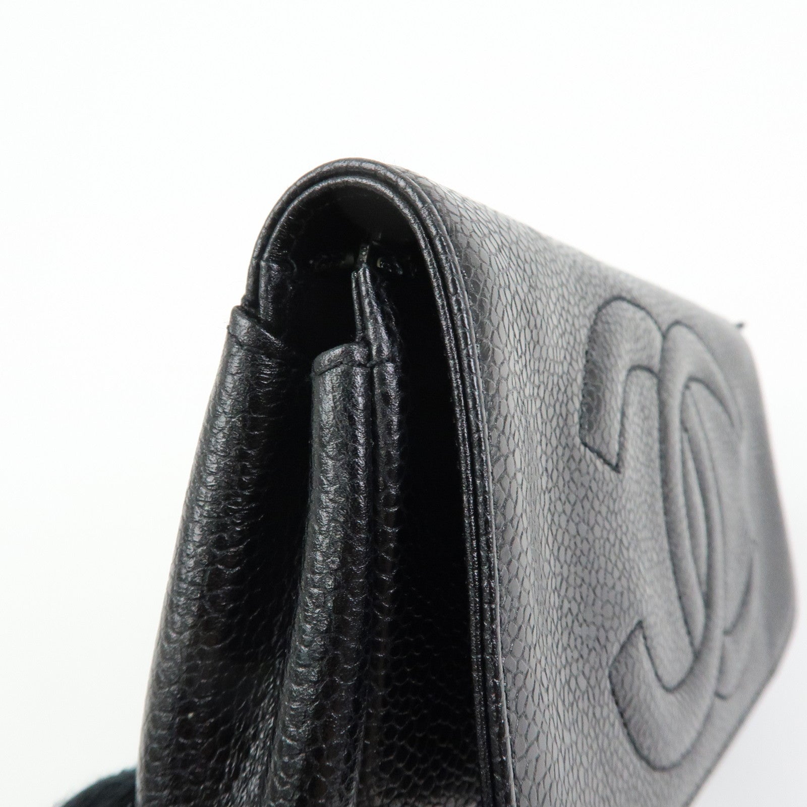 CHANEL COCO Mark Caviarskin Leather Pouch Cosmetic Pouch Black