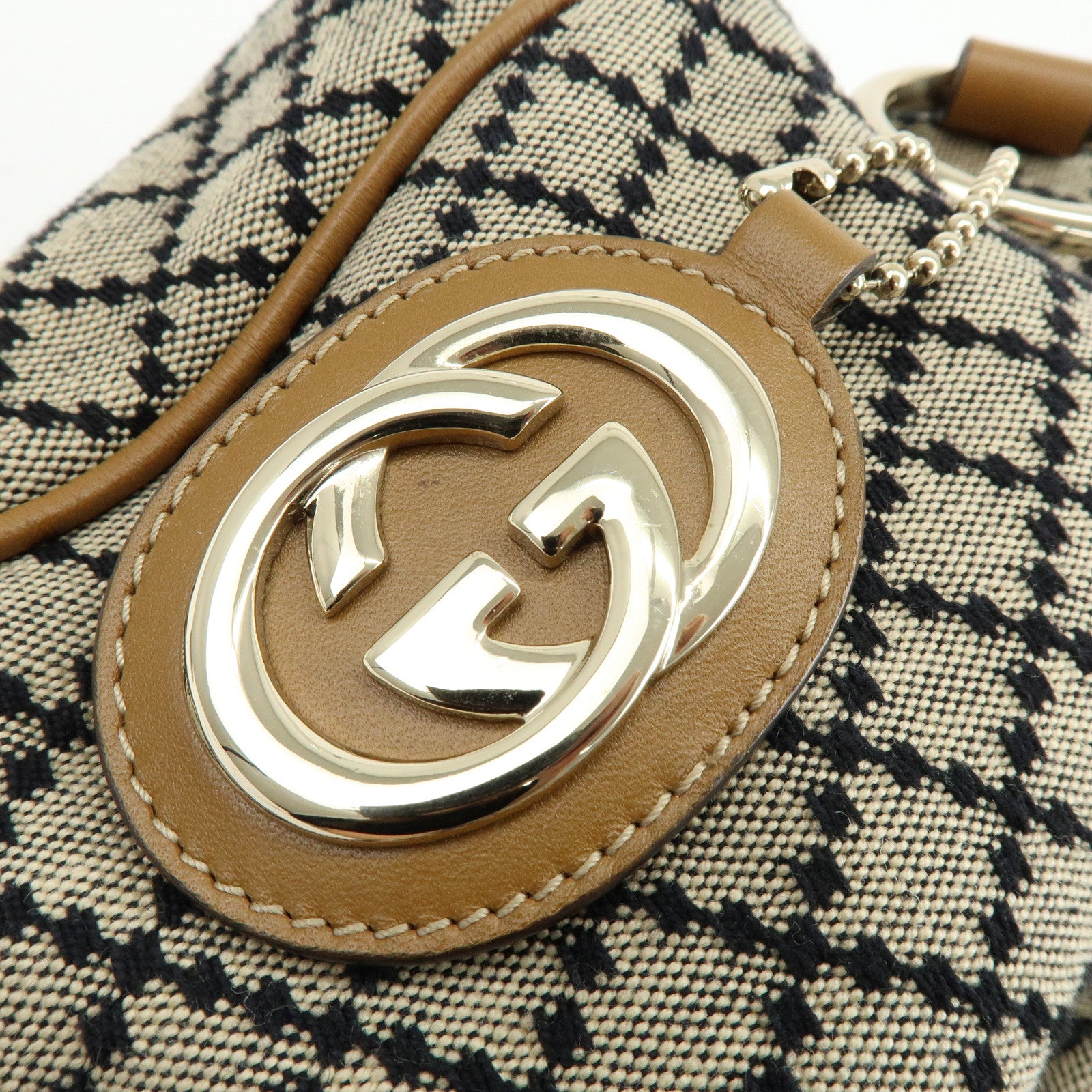 GUCCI Sukey Diamante Interlocking G Canvas Leather Tote Bag 211944