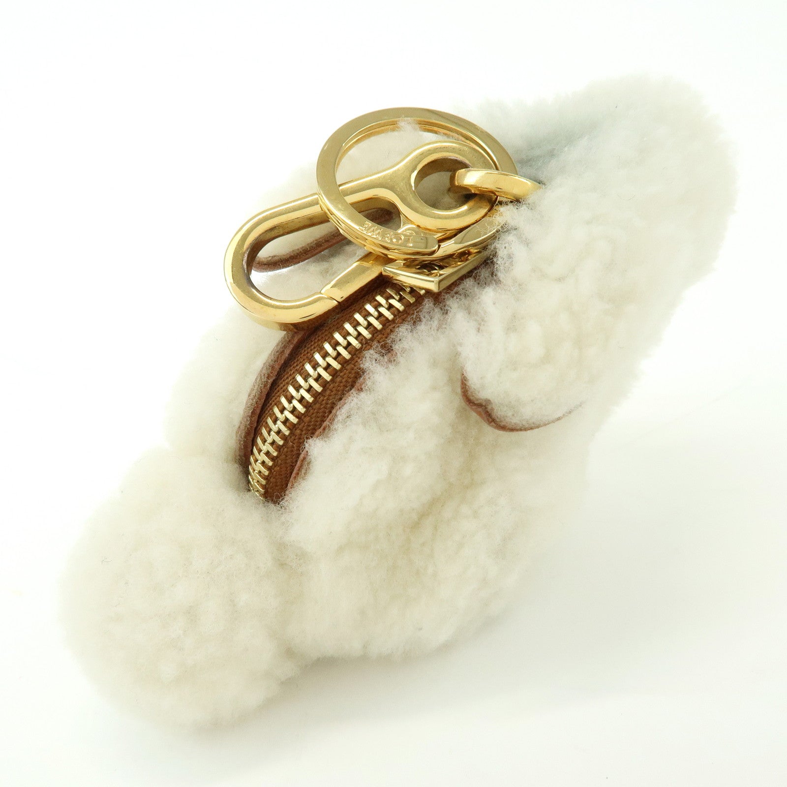 LOEWE Wool Leather Coin Case Bag Charm Rabbit White