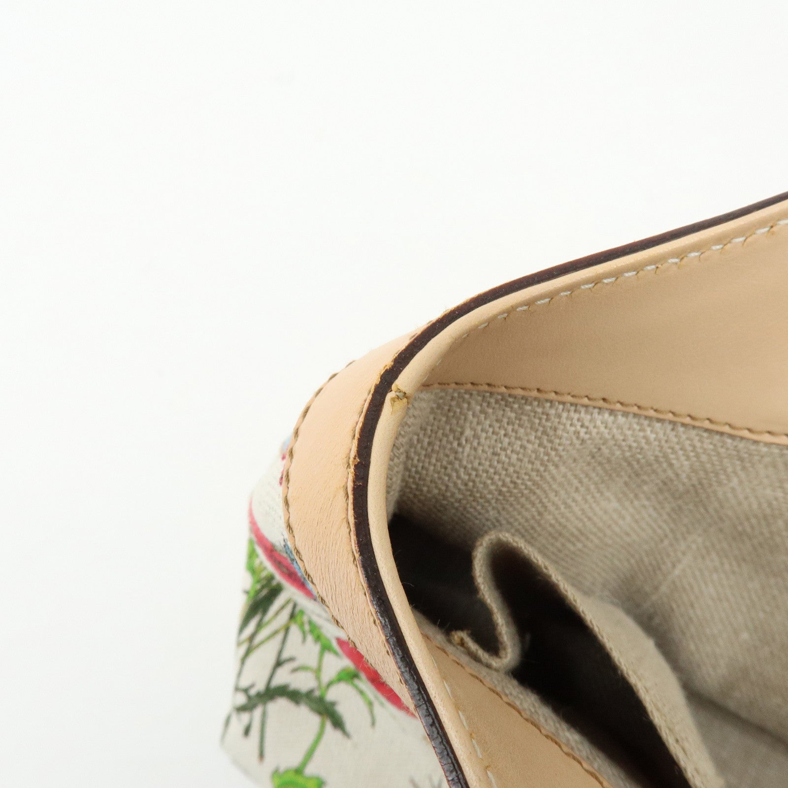 GUCCI Bamboo Flora Canvas Leather Hand Bag Multicolor Beige 137395