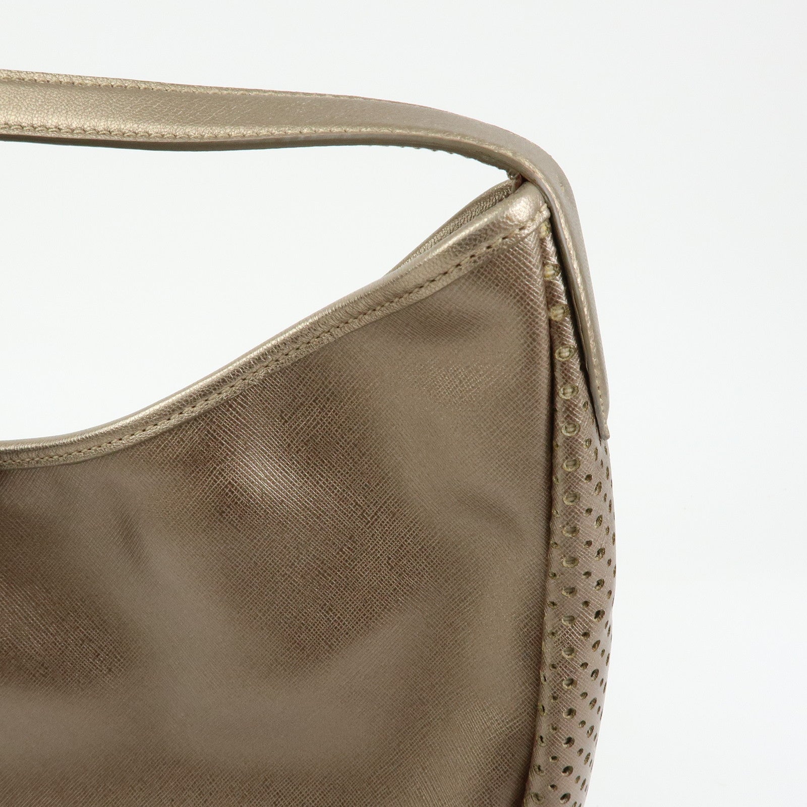 Ferragamo Gancini Leather Shoulder Bag Hand Bag Metallic Pink Beige