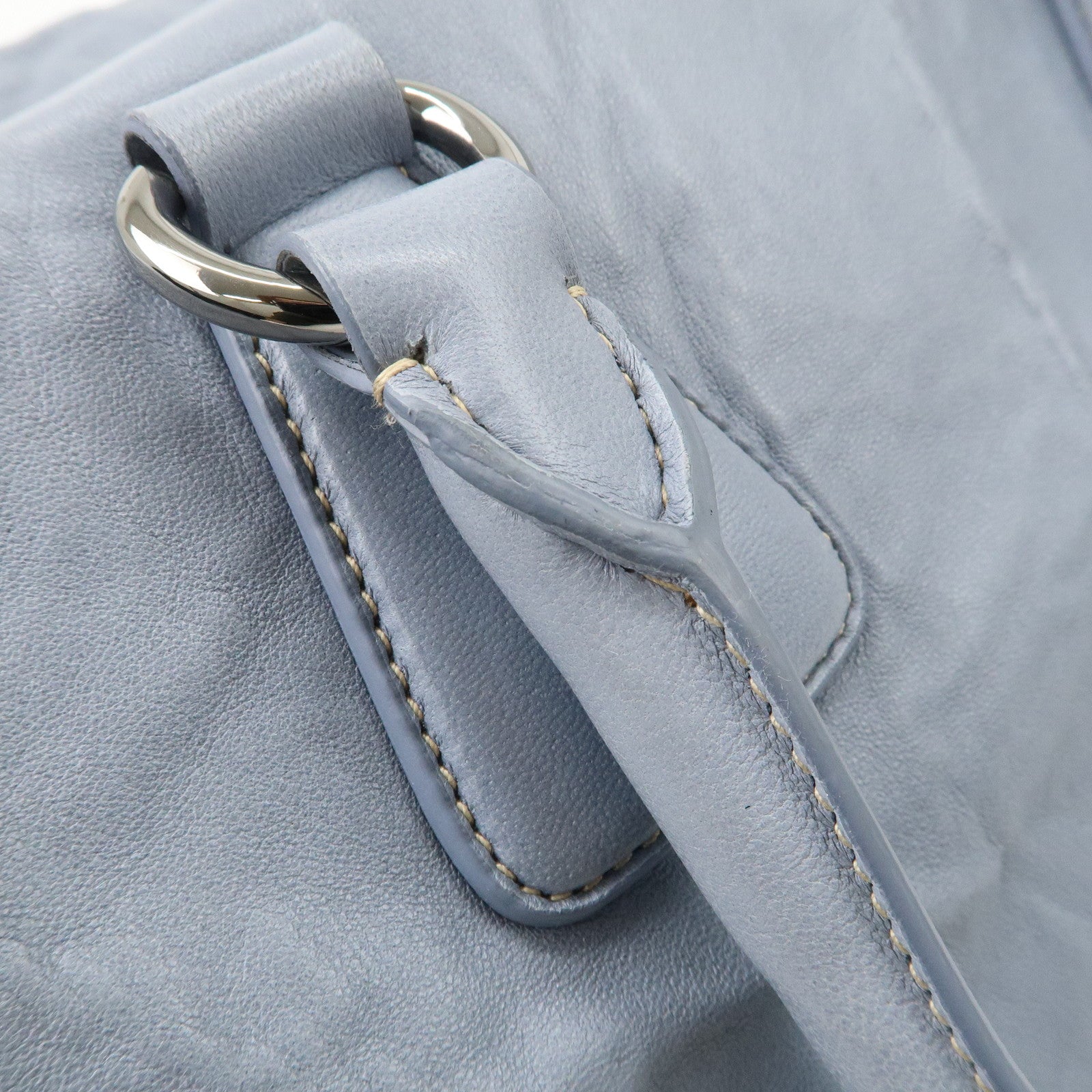 PRADA Logo Leather Shoulder Bag Hand Bag Blue BL094F Used