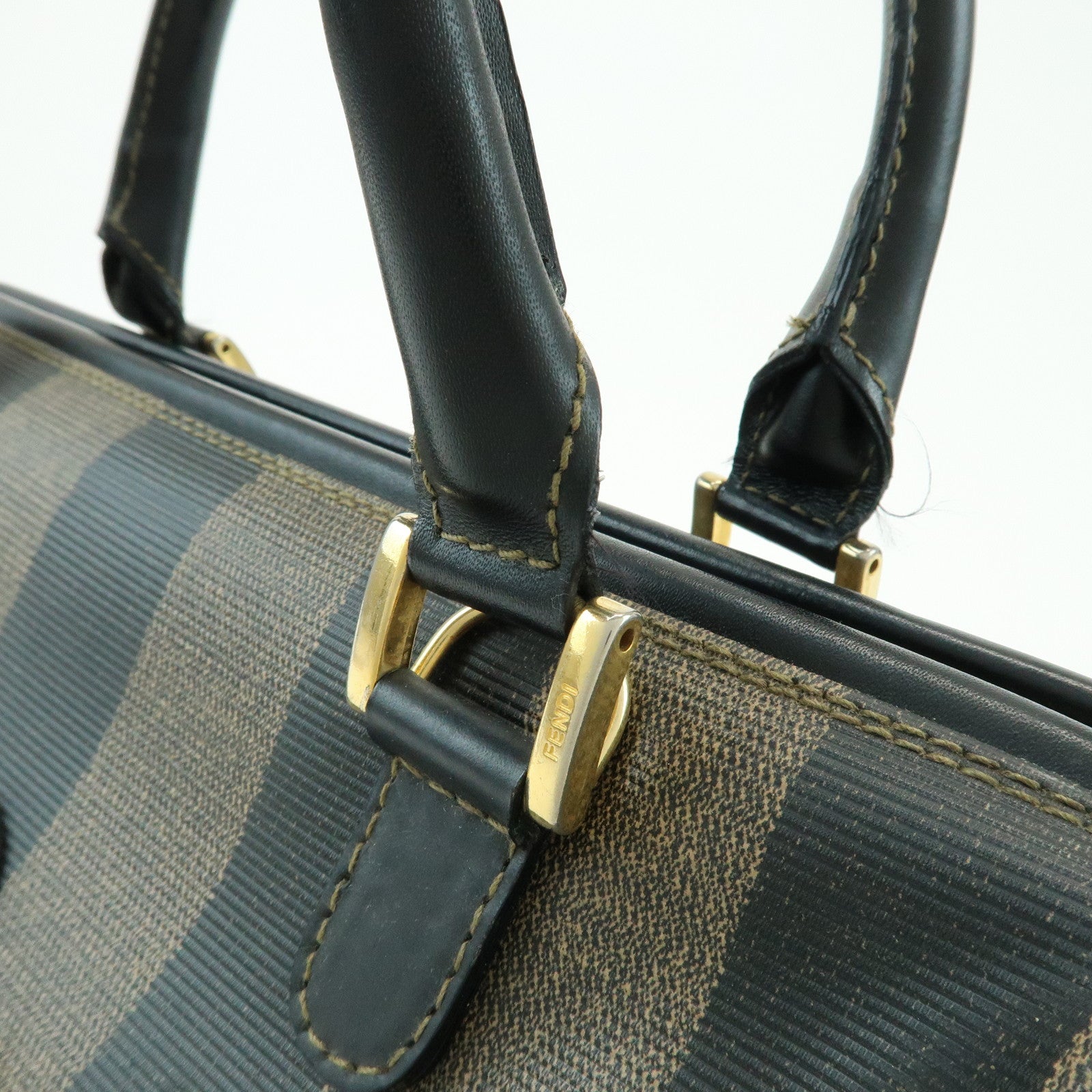 FENDI Pequin PVC Leather 2Way Bag Boston Bag Brown 259022