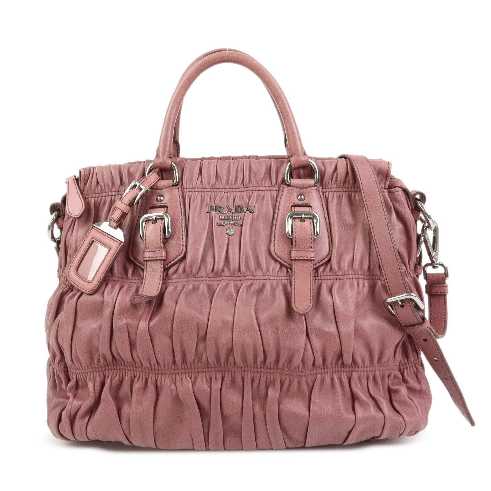 PRADA Logo Nappa Leather 2Way Bag Hand Bag Shoulder Bag Pink